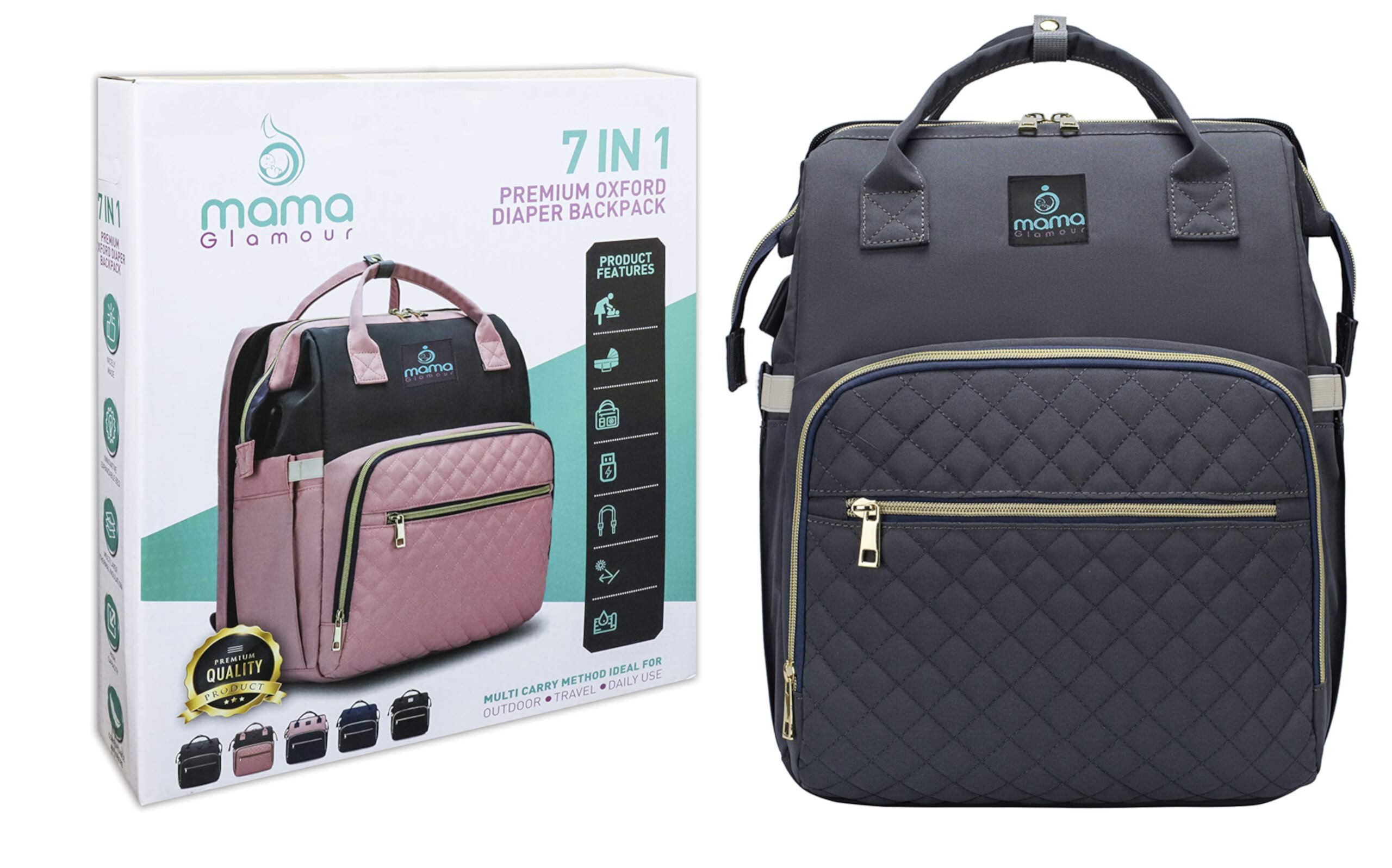 Msquared Trends Changing Station Included Waterproof Backpack Diaper Bag, Pink Msquared Trends