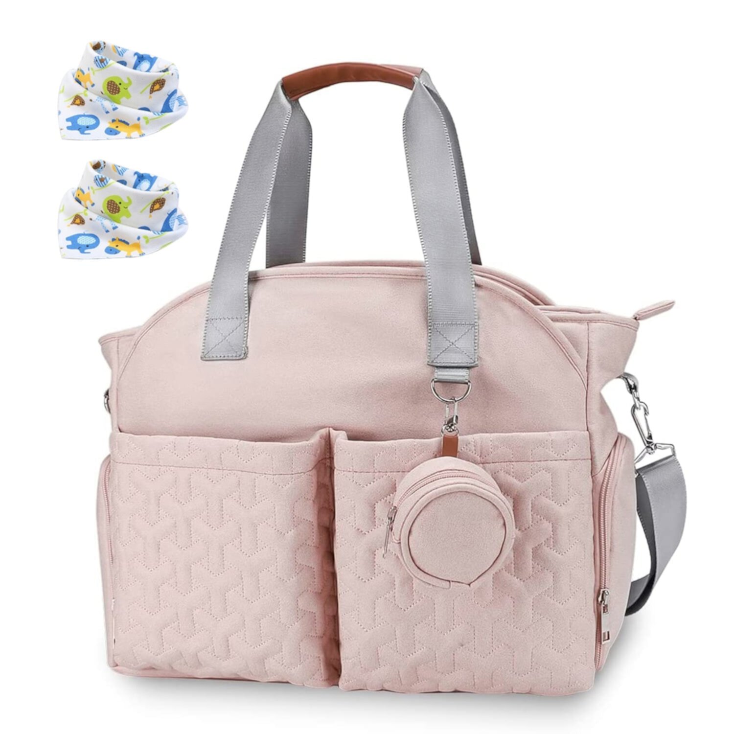 iMounTEK Travel Diaper Bag with Pacifier Holder, Adjustable Strap, 2 Baby Bibs, Pink Imountek