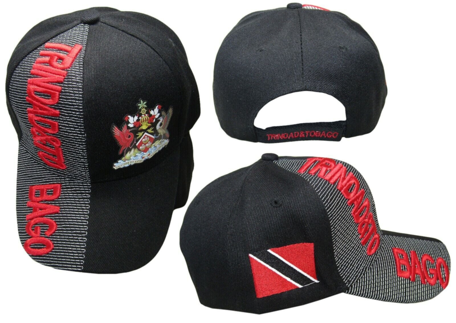 Trinidad & Tobago Country Black Red Letters Patch On Side Embroidered Hat Cap ONEVER