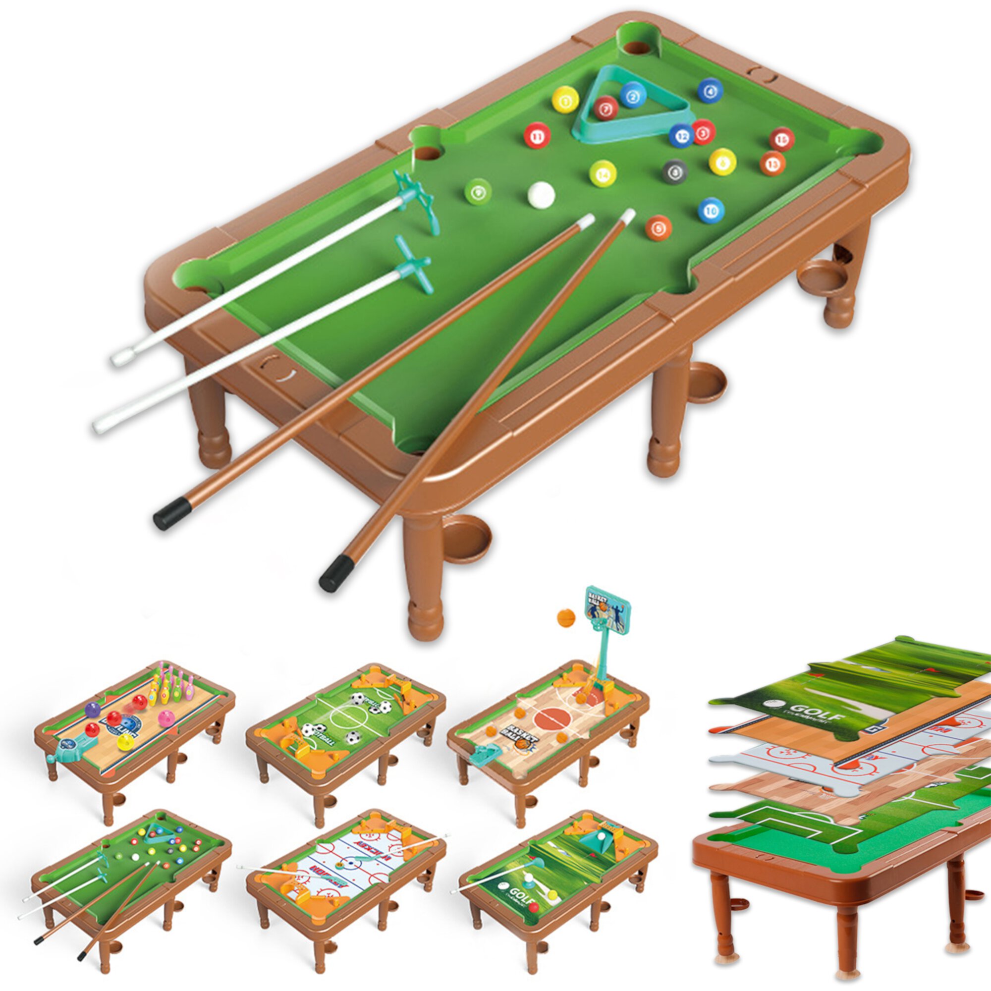 Multi Game Table for Kids,Kids Pool Table with Accessories,Basketball,Billiards,Football,Ice Hockey,Bowling,Golf,All in One,for Indoor Outdoor,Family,Kids and Adults Yuanjian