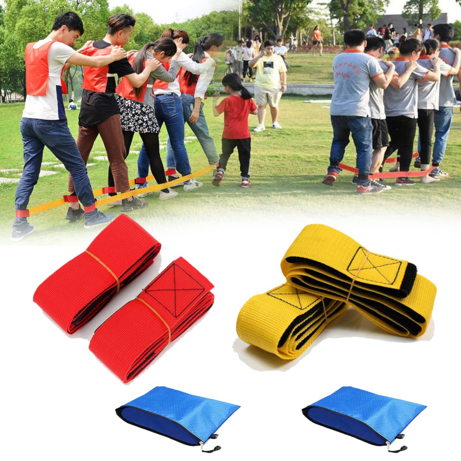 Trusogie 5 Legged Race Bands, Field Day Games for Adults and Kids Picnic Family Reunion Backyard Games Team Building Games, Giant Games for Yard, Lawn, Camping, Beach (Red+Yellow) C44 Trusogie