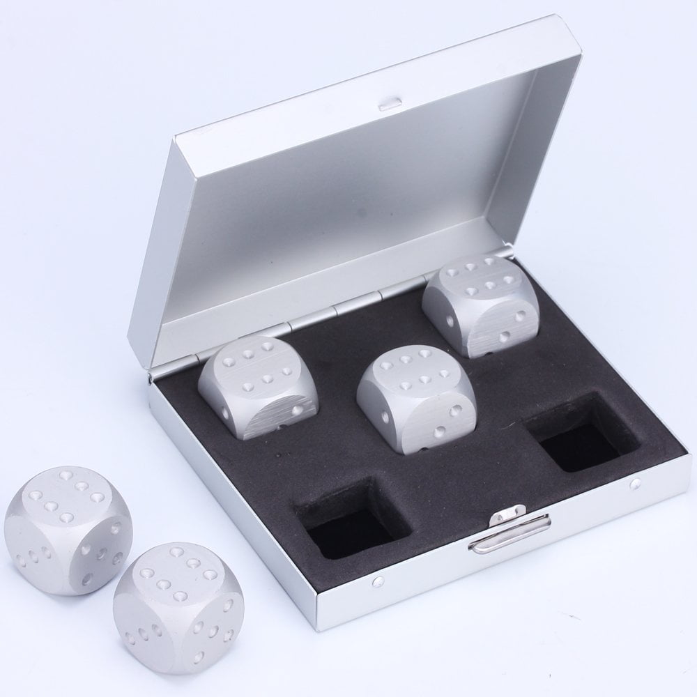 Dice Box 5 in 1 Precision Aluminum Alloy Solid Metal Dices Poker Party Game Toy Portable Dice Man Boyfriend Gift Color Profit Kids