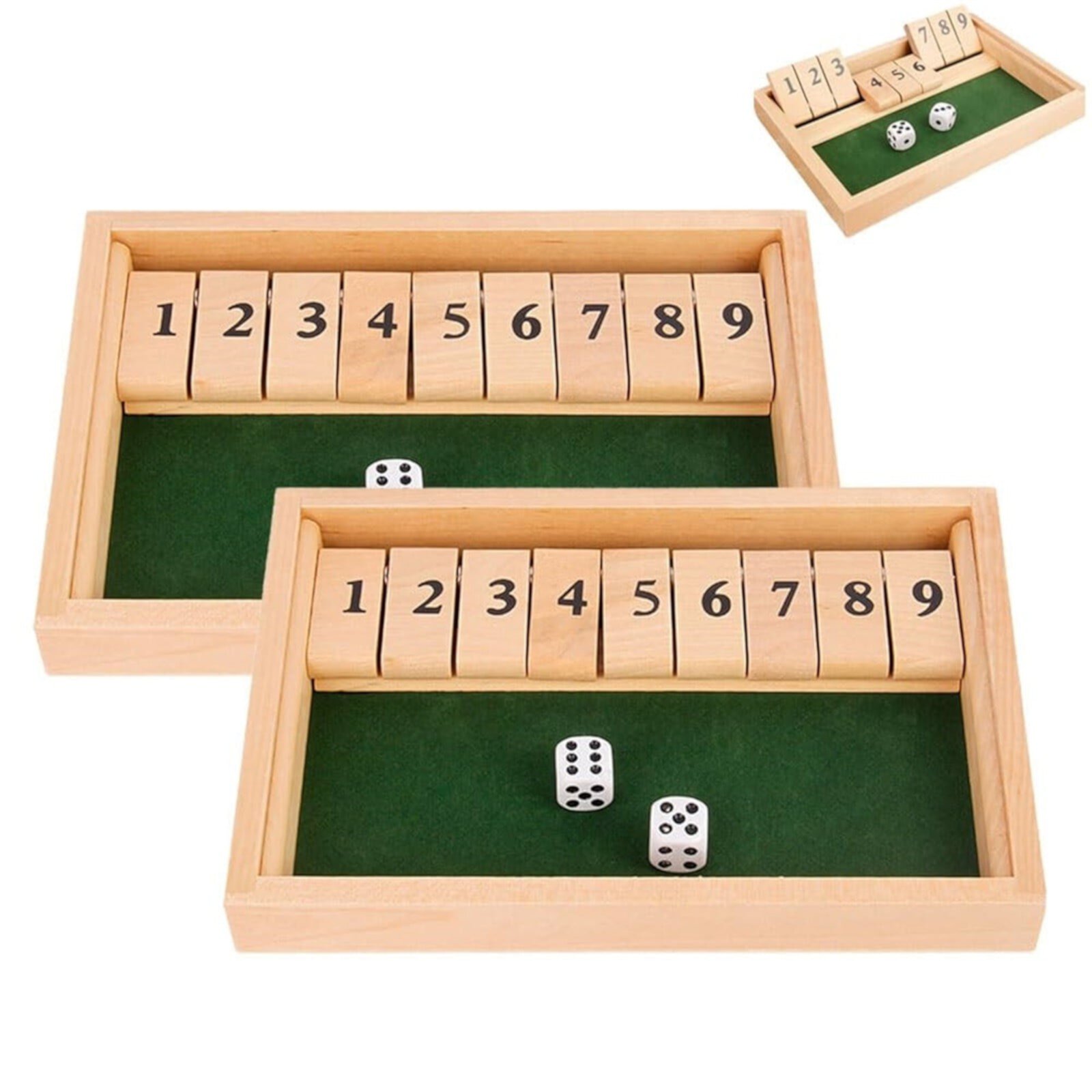 Juego de Dados de Madera, Cerró la Puerta, Juego de Caja, Mesa Divertida, Juego de Matemáticas para Adultos y Niños, Juego de 9 Dados con Más de 2 Juegos de Jugadores, Juegos de Mesa Ideales para la Noche Del Juego HAZUUNN