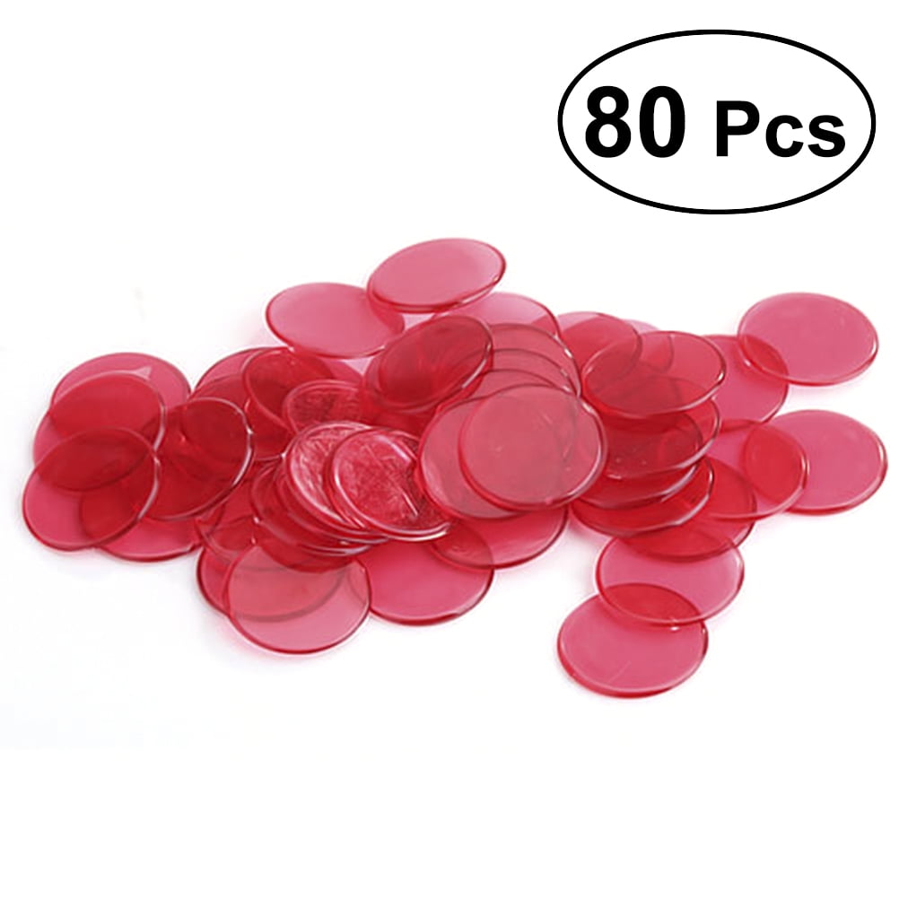 80pcs Transparent Counters Counting Bingo Chips Plastic Markers Bingo Supplies (Red) NUOLUX