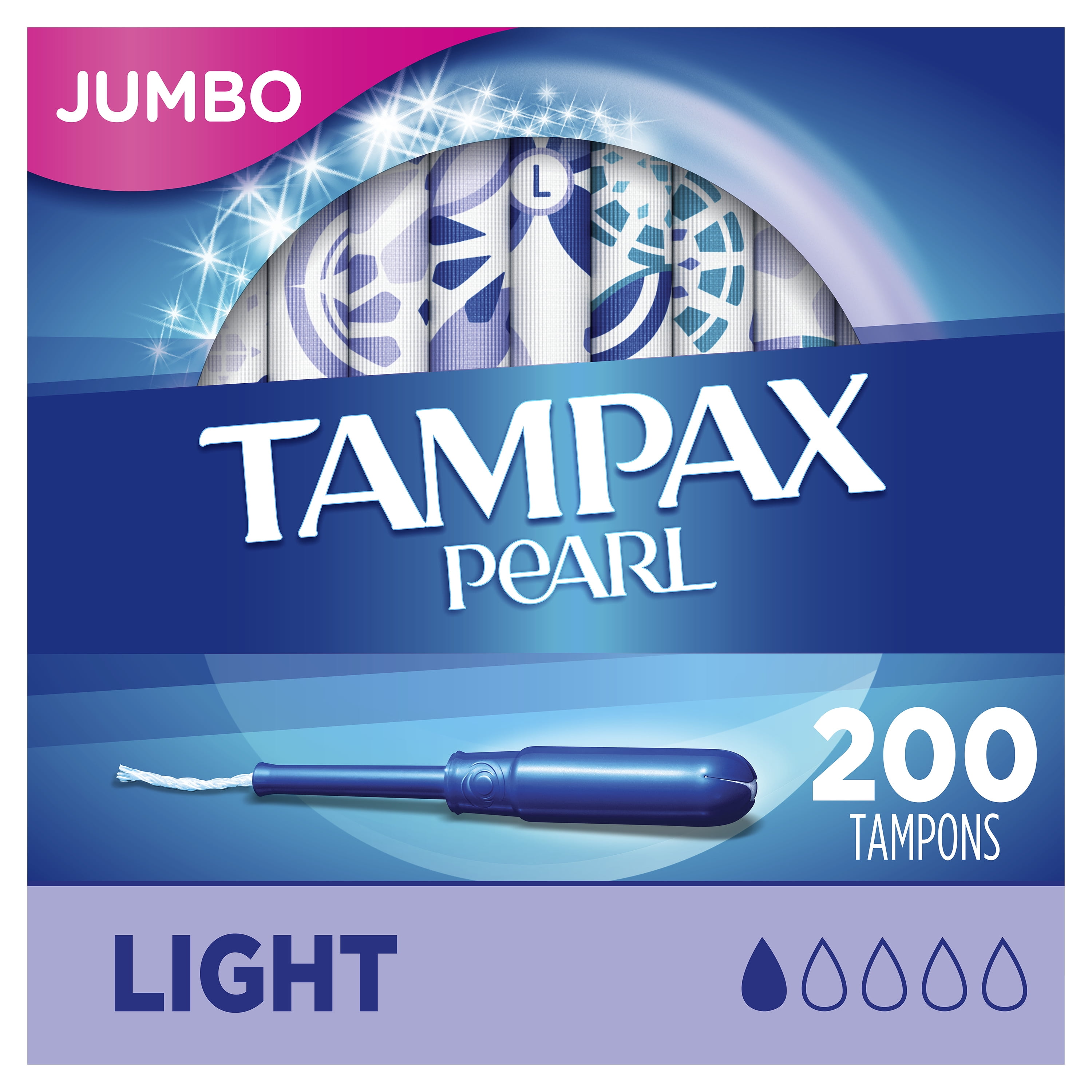 Tampax Pearl Light Absorbency Plastic Tampons, Unscented, 200 ct Tampax