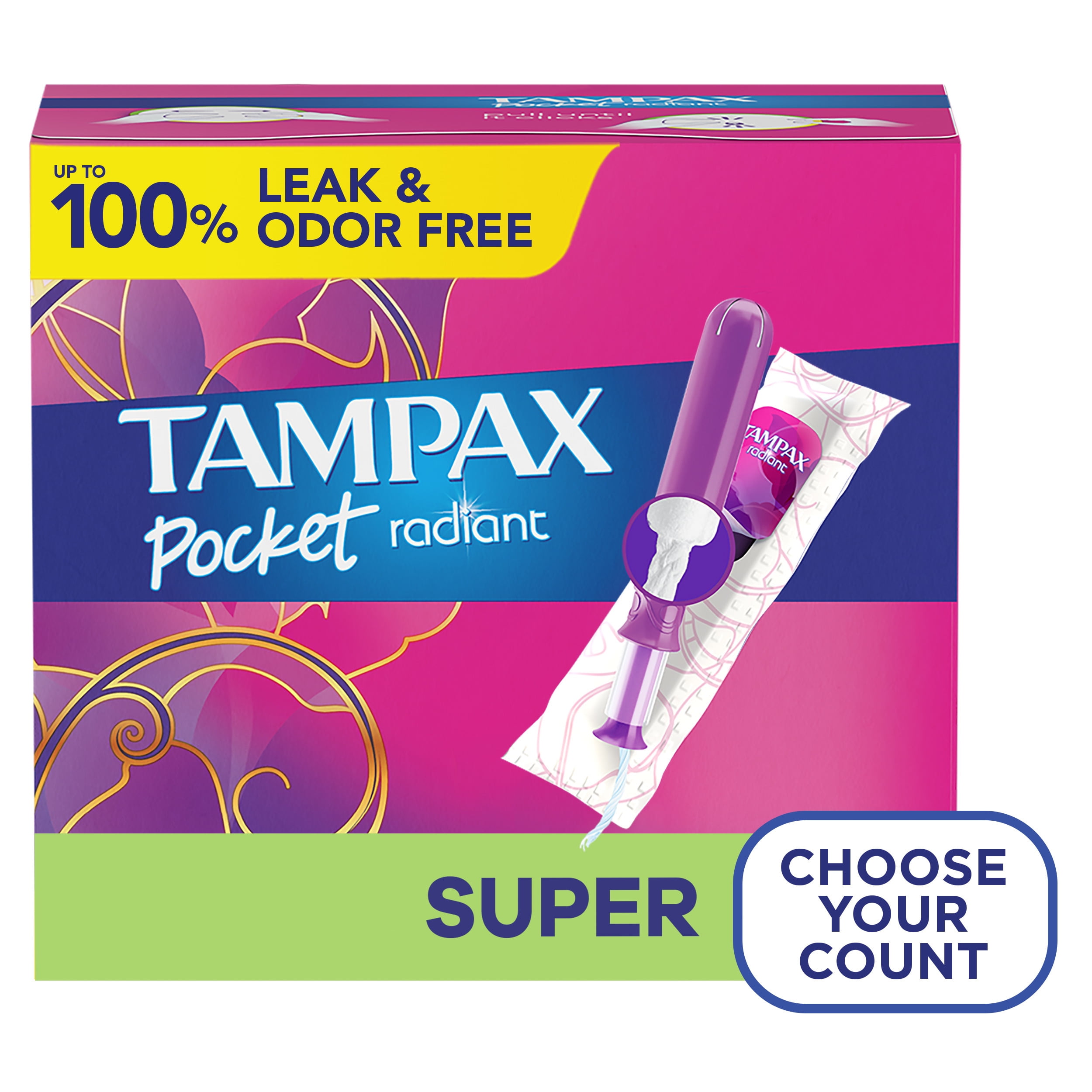 Tampax Pocket Radiant Tampons, Super Absorbency, 28 Count Tampax