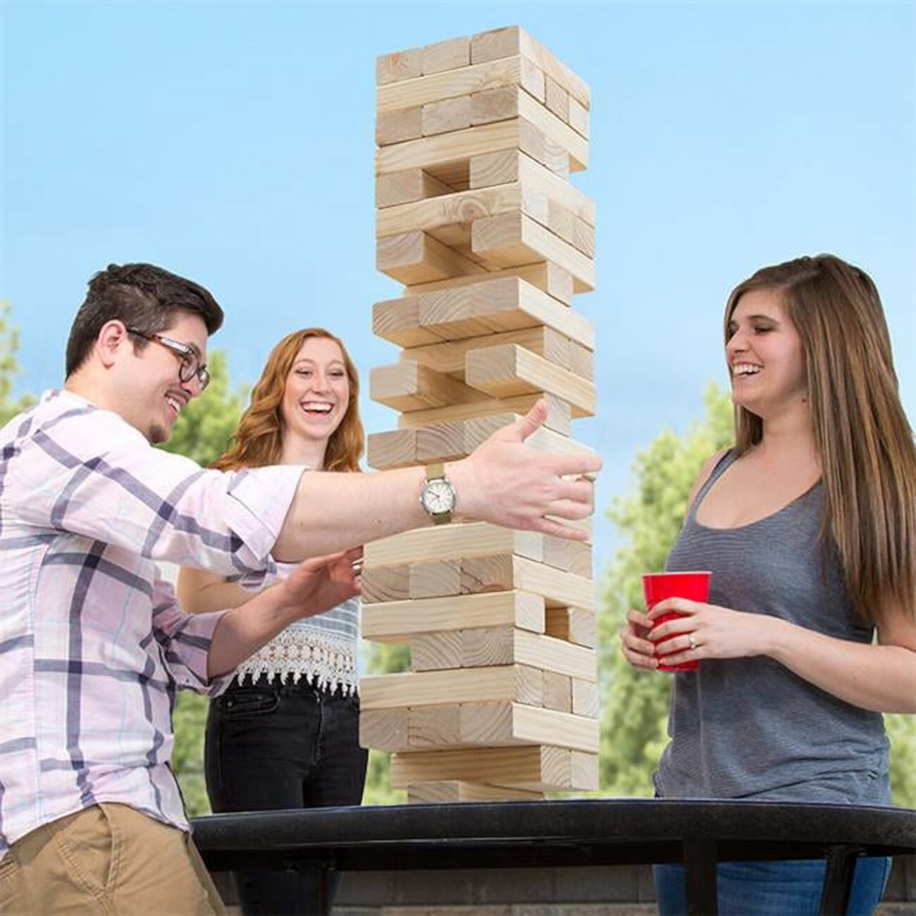 Classic Giant Wooden Blocks Tower Stacking Game, Outdoors Yard Game by Hey! Play! Hey! Play!