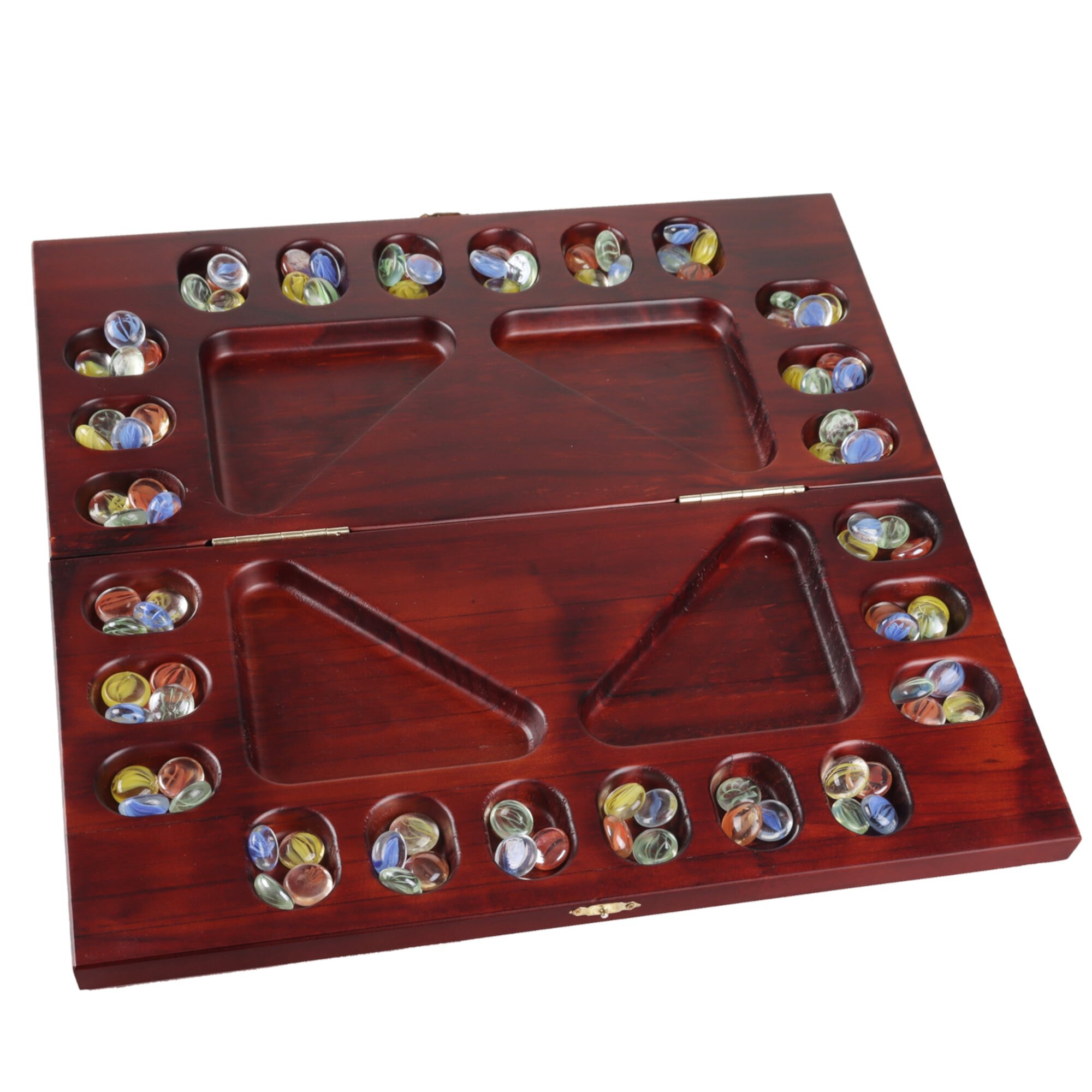 GSE Games & Sports Expert 4-Player Folding Mancala Board Game with Multi-Color Glass Stones. Family Travel Set for Family Party, Kids and Adults (Oak) GSE Games & Sports Expert