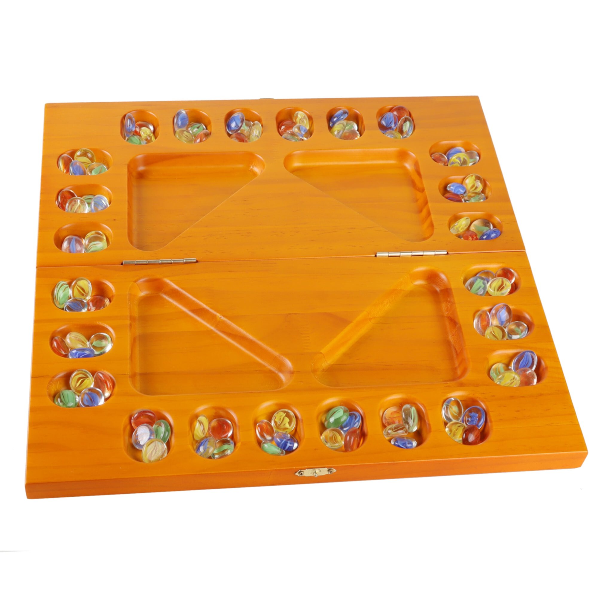 GSE Games & Sports Expert 4-Player Folding Mancala Board Game with Multi-Color Glass Stones. Family Travel Set for Family Party, Kids and Adults (Oak) GSE Games & Sports Expert