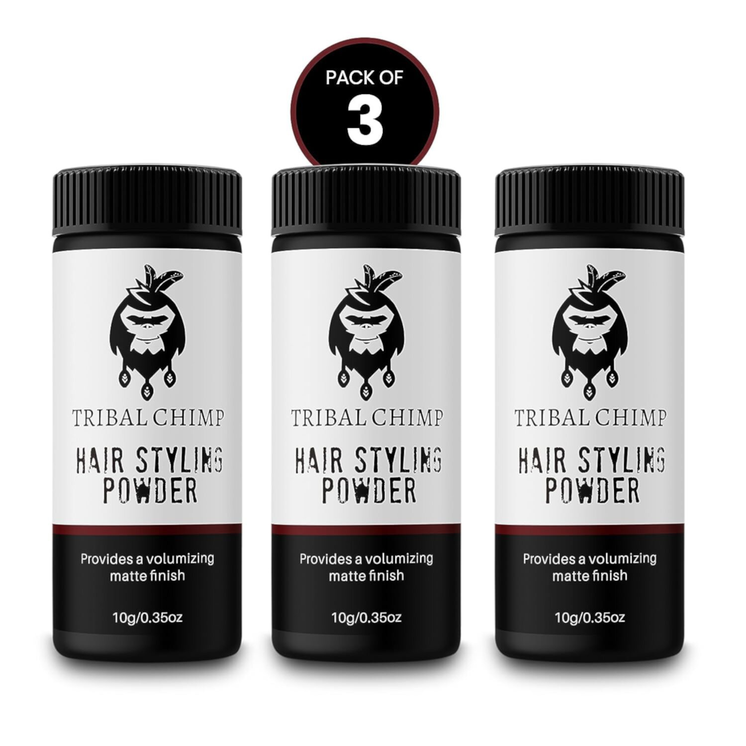 Tribal Chimp Hair Styling Powder Volumizing & Texturizing Colorless Matte finish 0.35oz 3 PACK SET Tribal Chimp