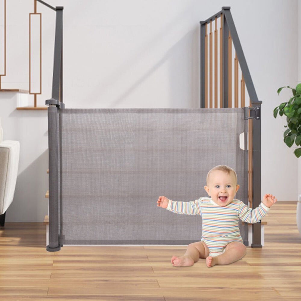 34" x 59" Retractable Baby Gate, Baby Safety Mesh Gate for Stairs, Indoor, Outdoor, Doorways, Hallways (Black) YPai