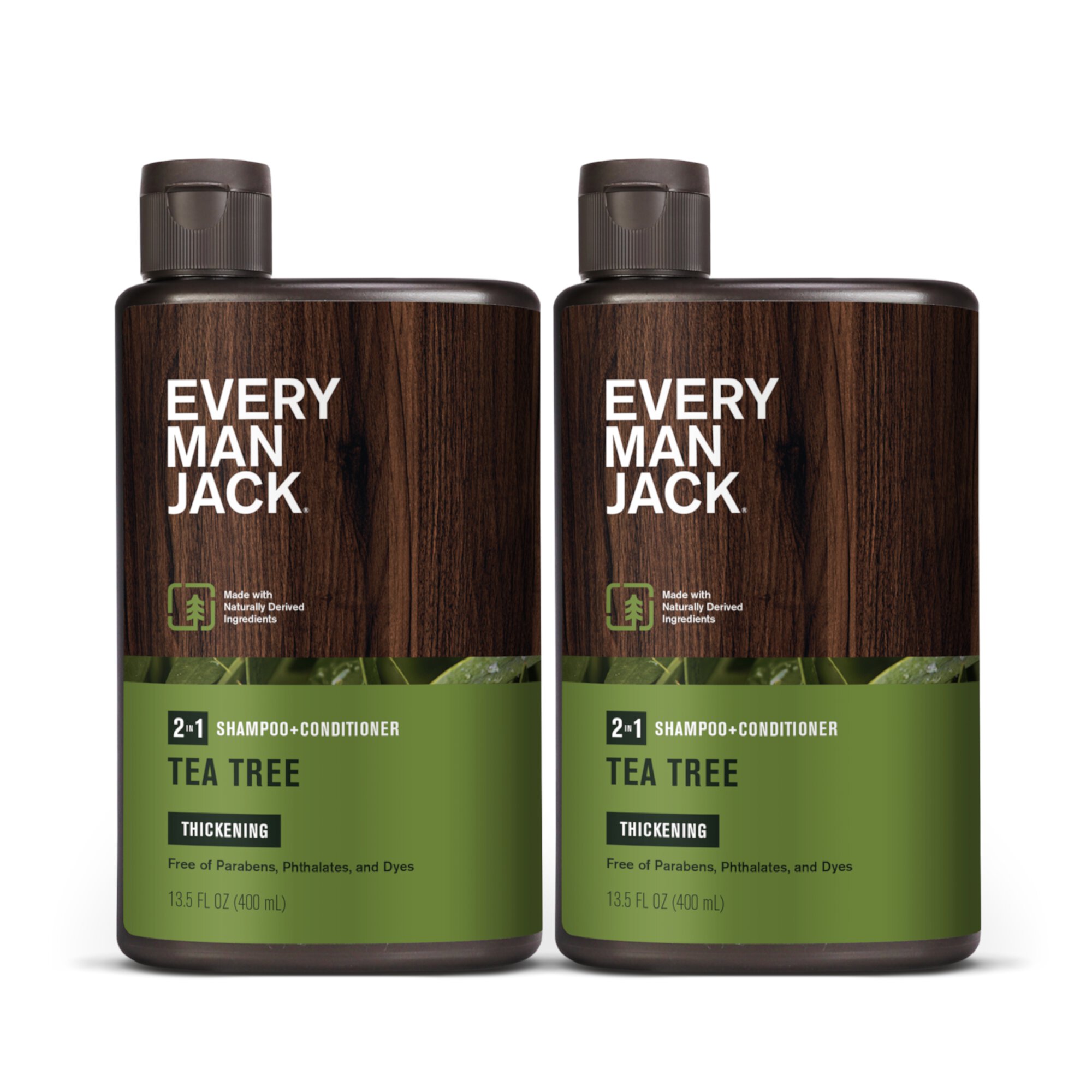 Every Man Jack 2-in-1 Shampoo and Conditioner, Thickening Tea Tree, Twin Pack, 13.5oz each - For All Hair Types Every Man Jack