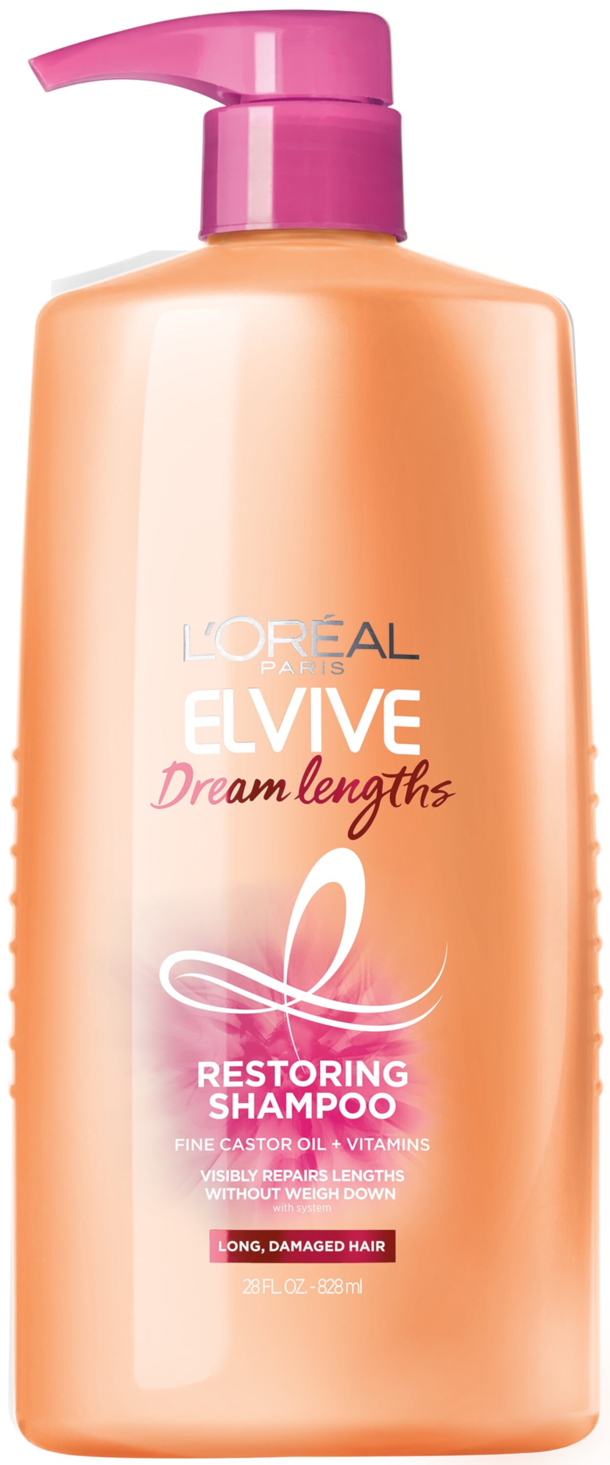 L'Oreal Paris Elvive Dream Lengths Restoring Shampoo and Detangler Conditioner Set with Castor Oil, 28 fl oz L'Oréal Paris