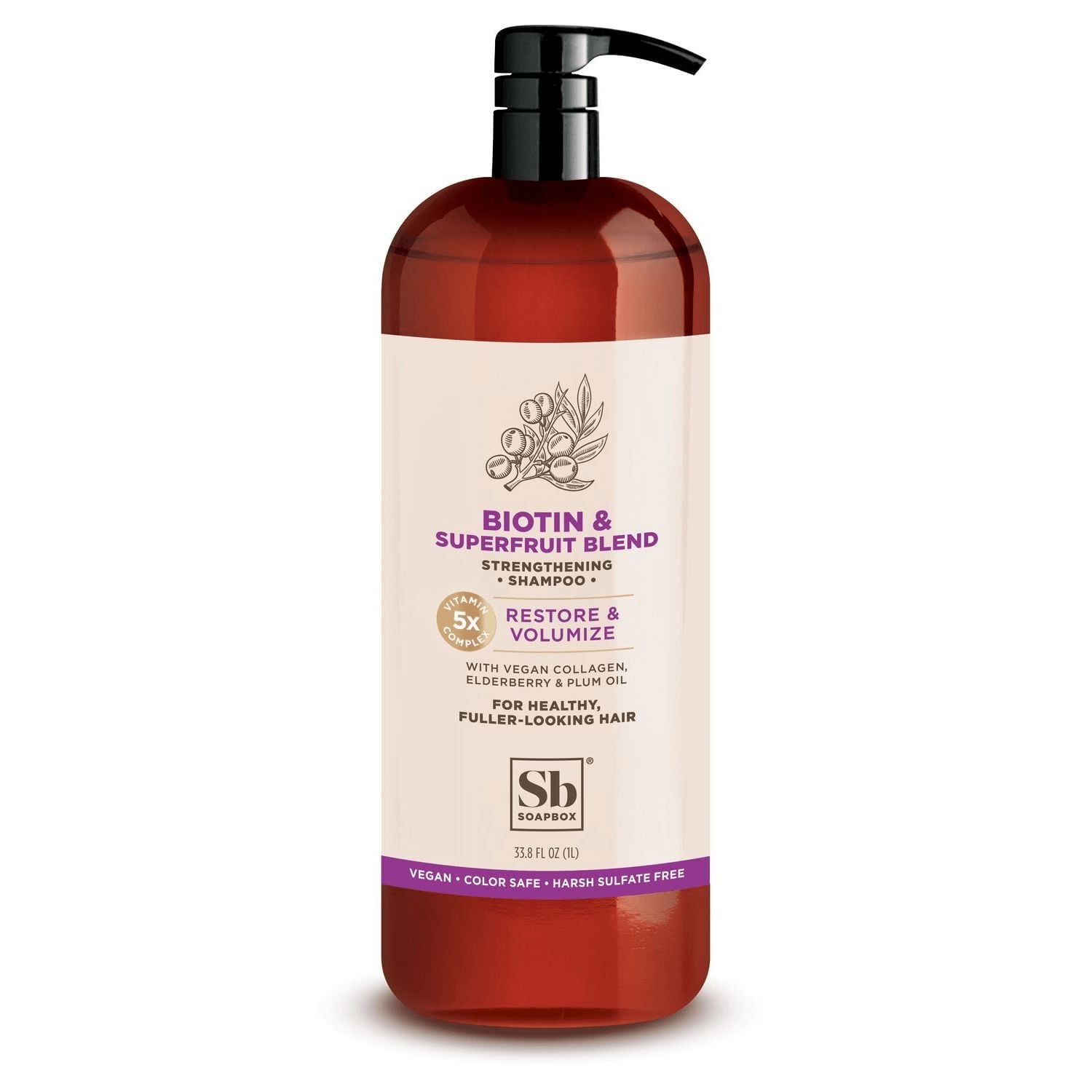 Soapbox Biotin Shampoo, Biotin & Collagen Super Fruit Hair Shampoo for Thin, 1 Liter Pump Bottle Soapbox