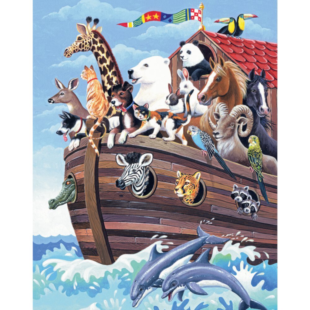 Bits and Pieces - 100 Piece Large Piece Family Jigsaw Puzzle for Adults & Kids - 15" x 19" - Noah's Ark - 100 pc Biblical Animal Boat Zoo Jigsaw by Barbara Gibson Bits and Pieces