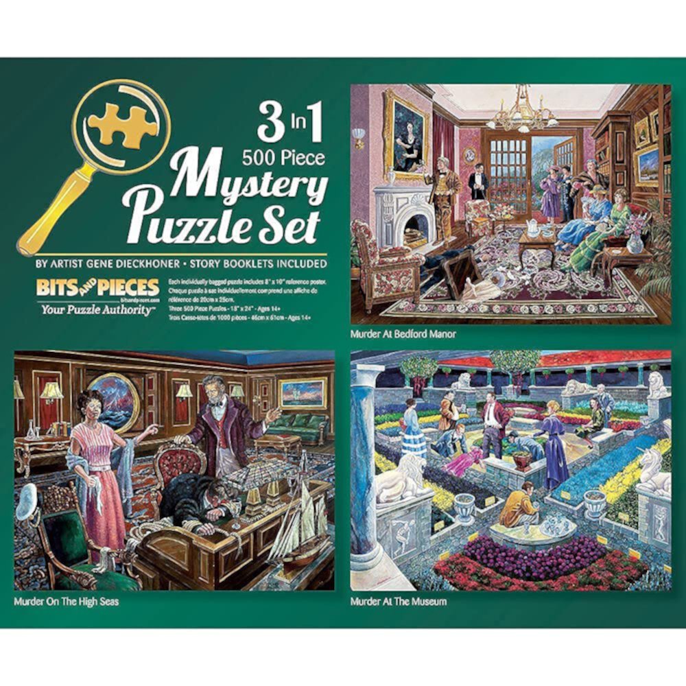 Bits and Pieces - 3-in-1 Multi-Pack - 500 Piece Jigsaw Puzzles for Adults - 500 pc Large Piece Mystery Puzzle Set by Gene Dieckhoner - 18" x 24" Bits and Pieces