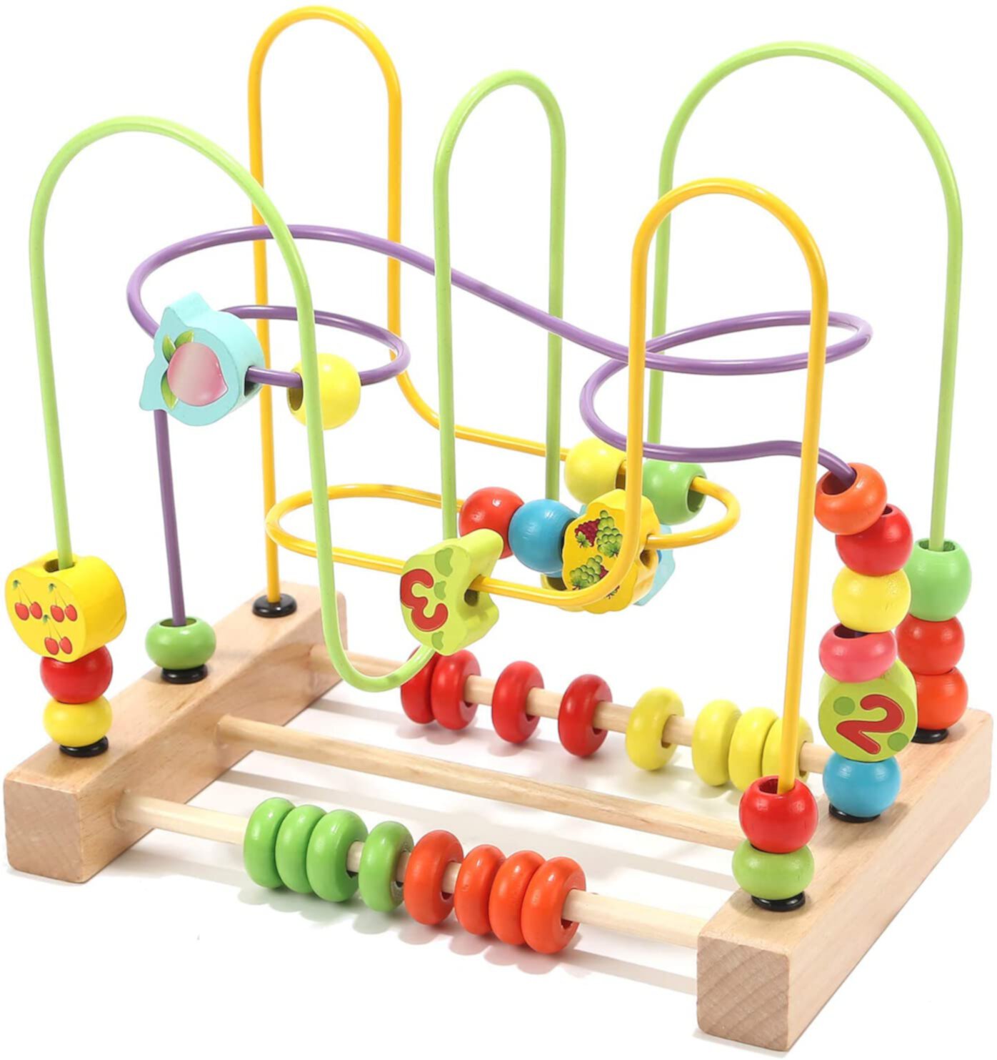 Beaded Maze toy for Toddlers Wooden Colorful Abacus Roller Coaster Puzzle Circle Toy Suitable for Baby Beaded Maze Activity Cube Children's Sensory Toy VATENIC