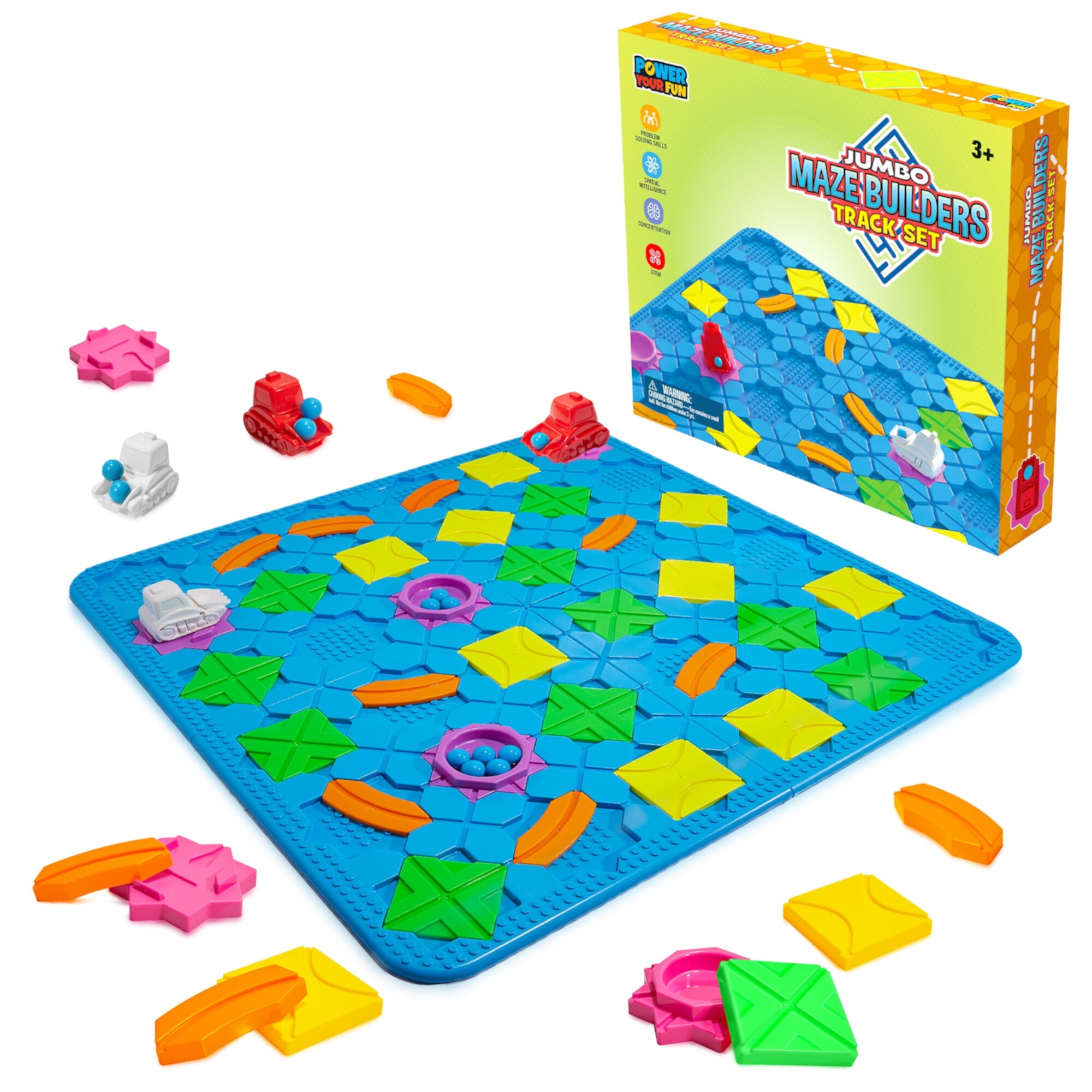 Power Your Fun Jumbo Maze Builders Track Set, Multiplayer STEM Game for Kids Ages 3+ USA Toyz