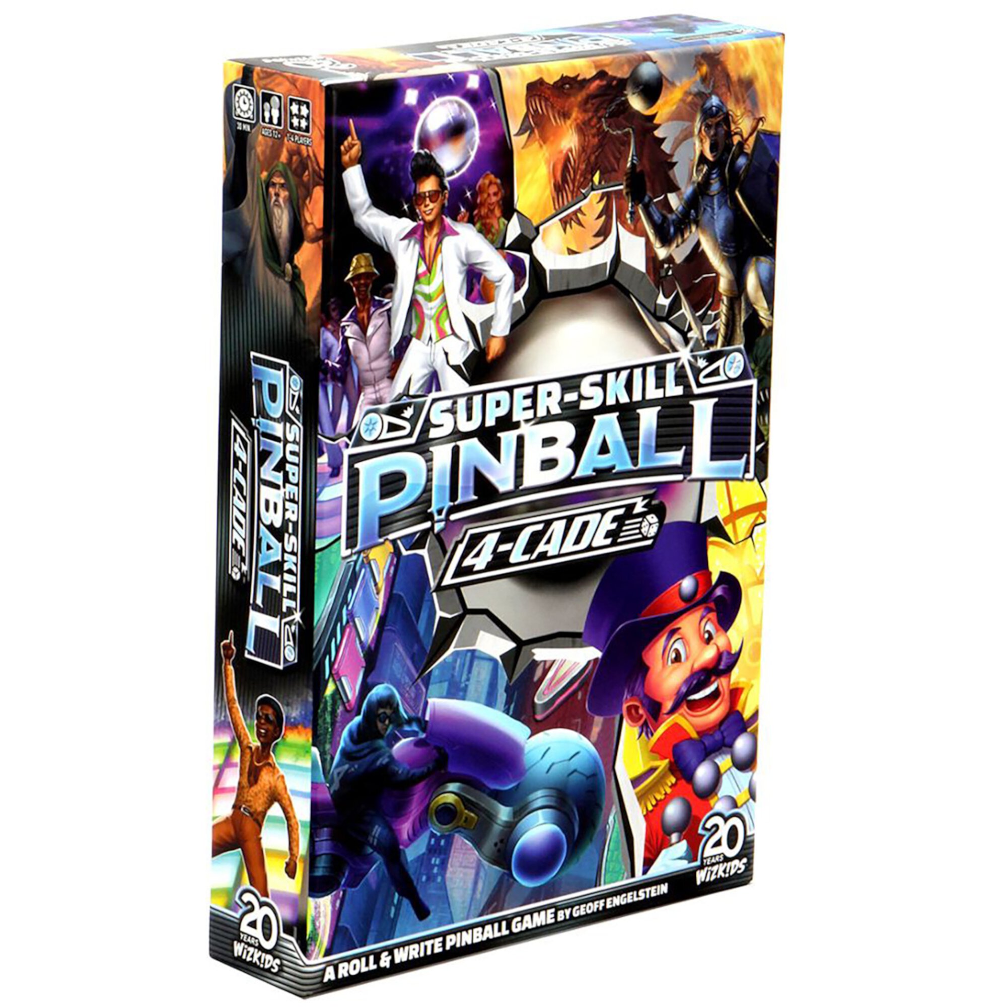 Super-Skill Pinball: 4-Cade - A Roll & Write Pinball Game, WizKids, Ages 12+, 1-4 Players, 30 Min WizKids