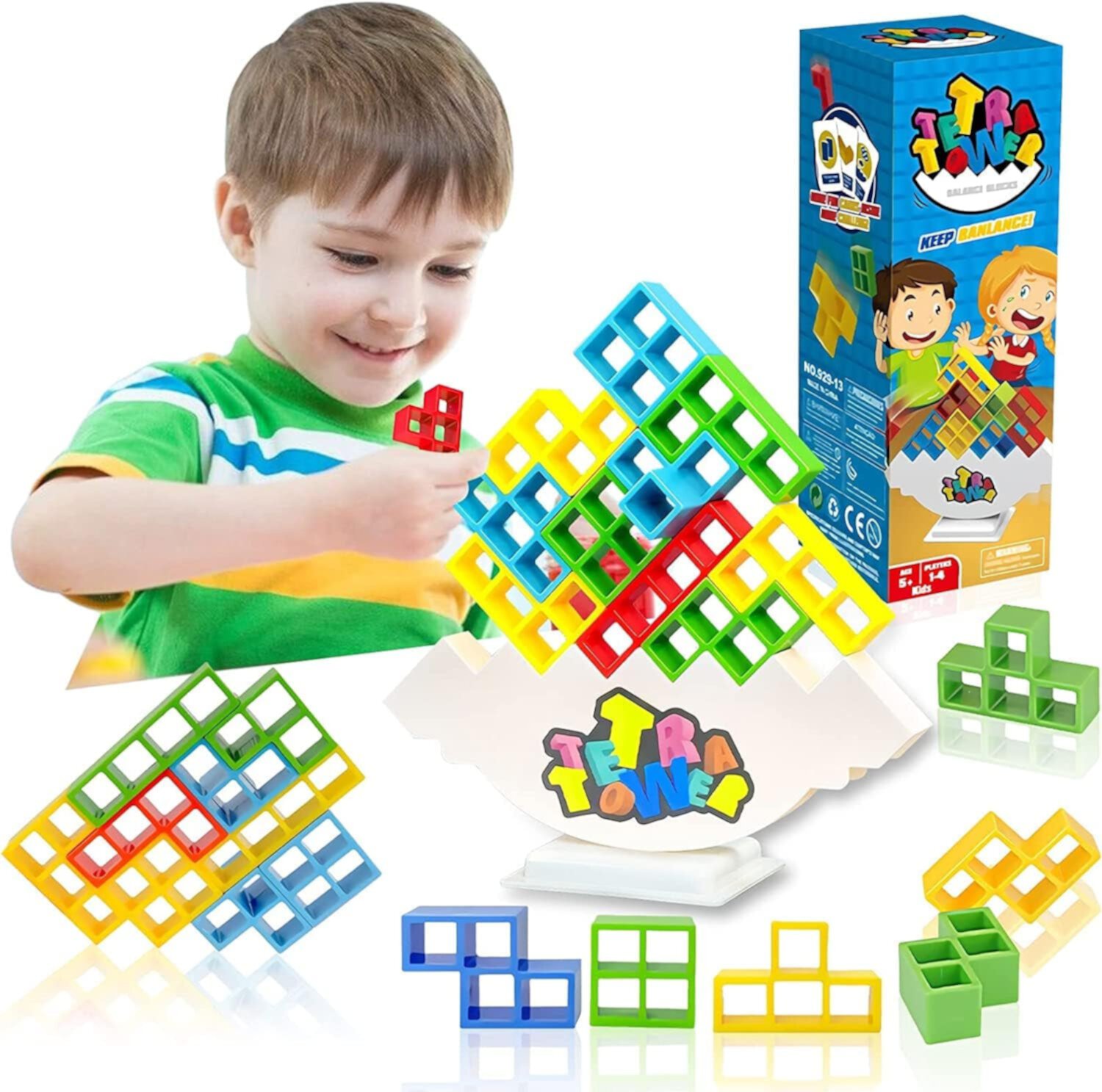 32 PCS Tetra Tower Stacking Game, Building Balance Blocks Board Game, 2+ Players Family Games for Kids, Adults, Party, Friends, Team, Travel ILANKTOZI