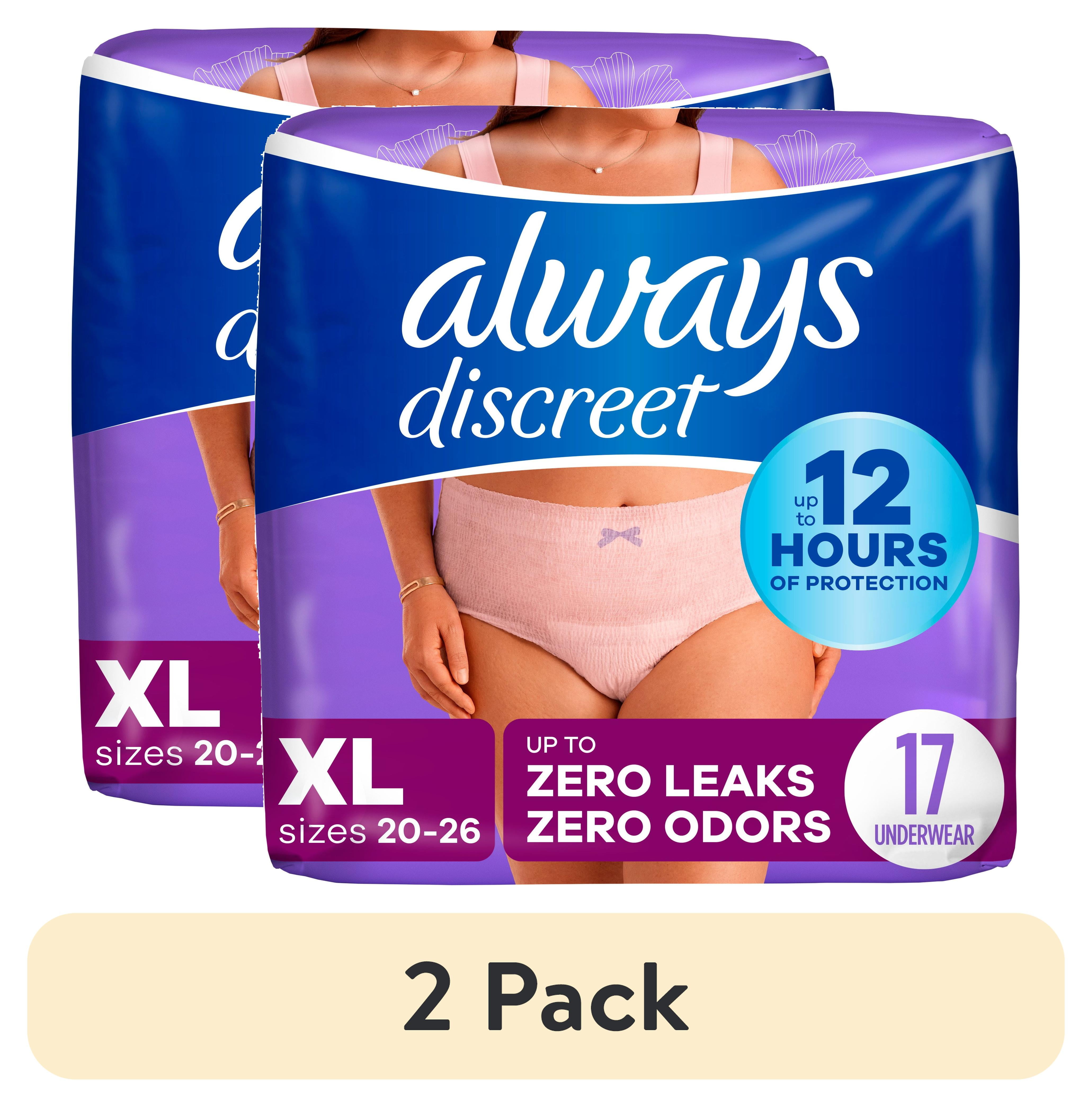 (2 pack) Always Discreet Adult Incontinence Underwear for Women and Postpartum Underwear, XL, Up to 100% Bladder Leak Protection, 17 CT Always Discreet