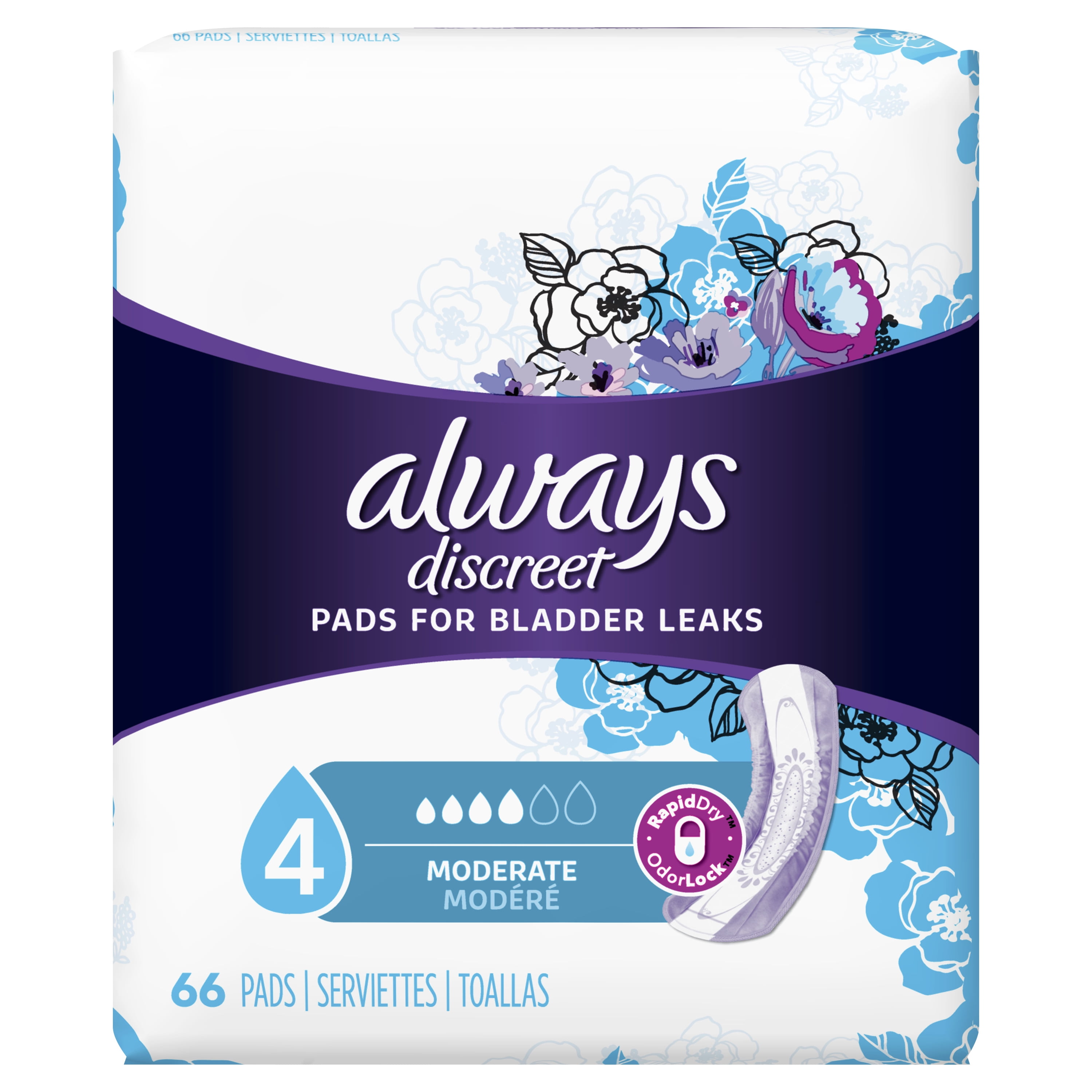 Always Discreet Boutique Incontinence Pads, Moderate Absorb, 144 ct Always Discreet