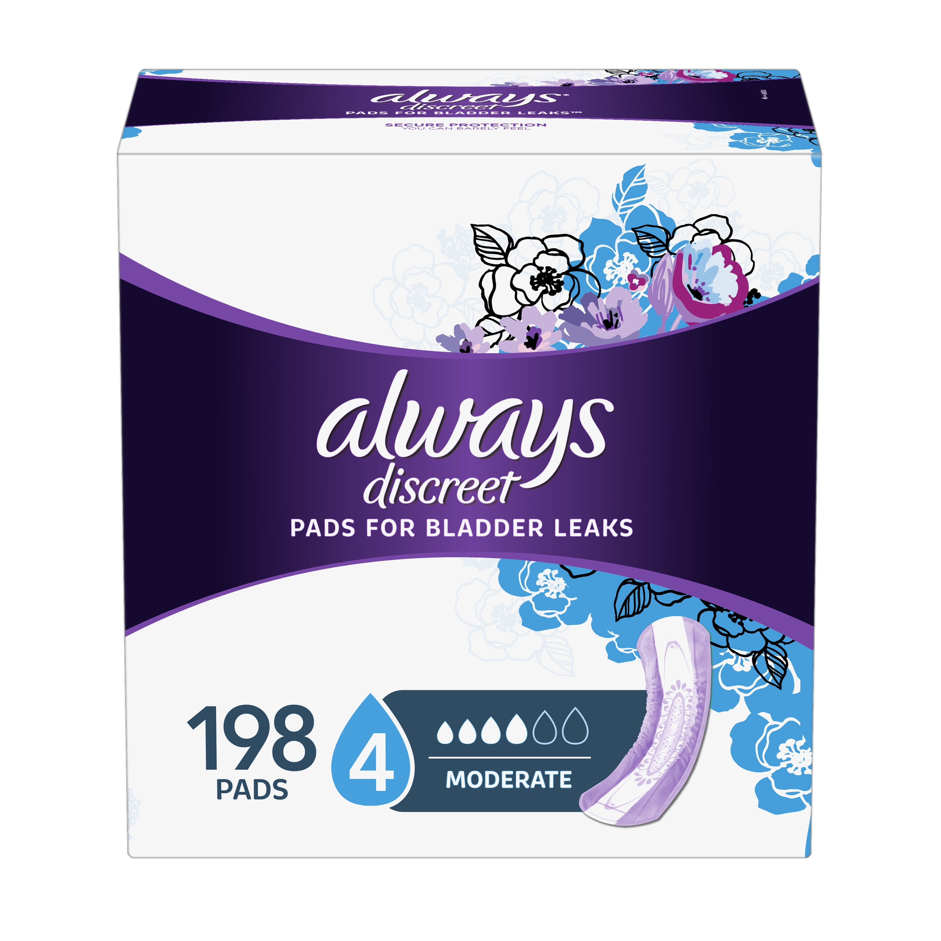 Always Discreet Boutique Incontinence Pads, Moderate Absorb, 144 ct Always Discreet