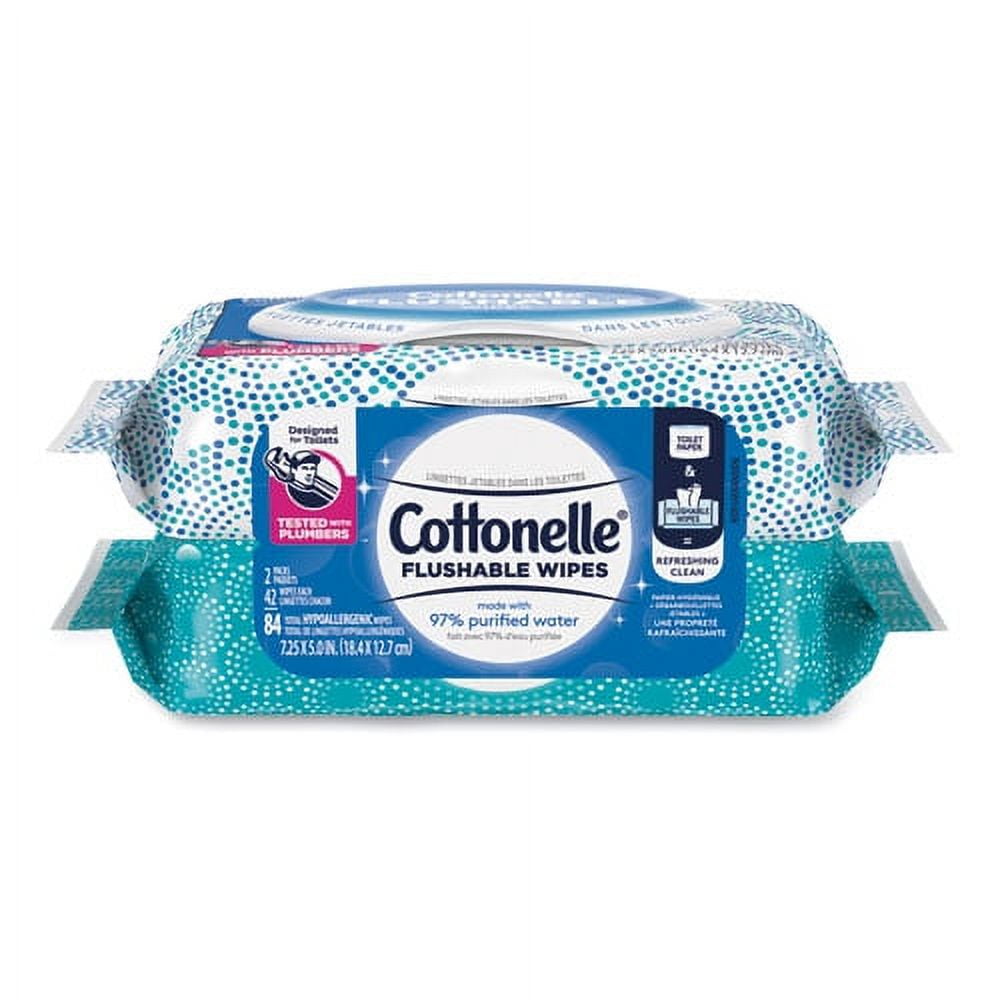 Салфетки для очищения Flushable 1-слойные 9,4 x 14 см 84 шт Cottonelle