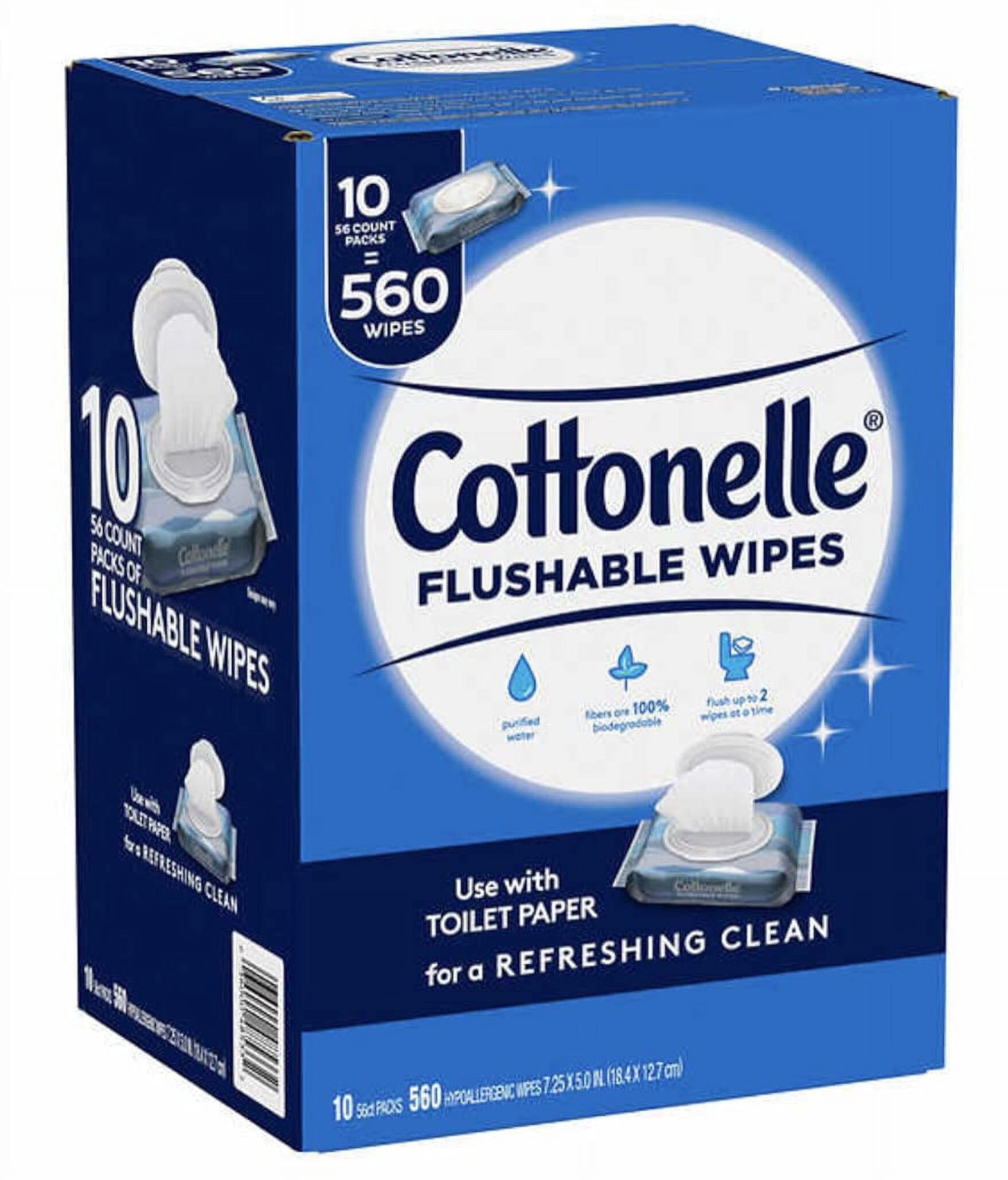 Салфетки для очищения Cottonelle Fresh Care, 560 шт, безалкогольные, с технологией безопасного смыва Cottonelle