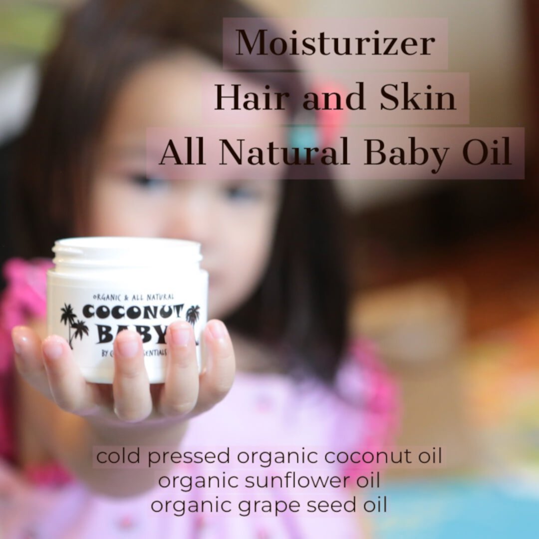 COCONUT BABY Hair Skin oil - Organic Moisturizer - Cradle Cap Treatment, Eczema & Psoriasis Relief, Massage, Sensitive Skin, Diaper Rash, Stretch Marks, with Sunflower & Grape Seed oils Coconut Essentials