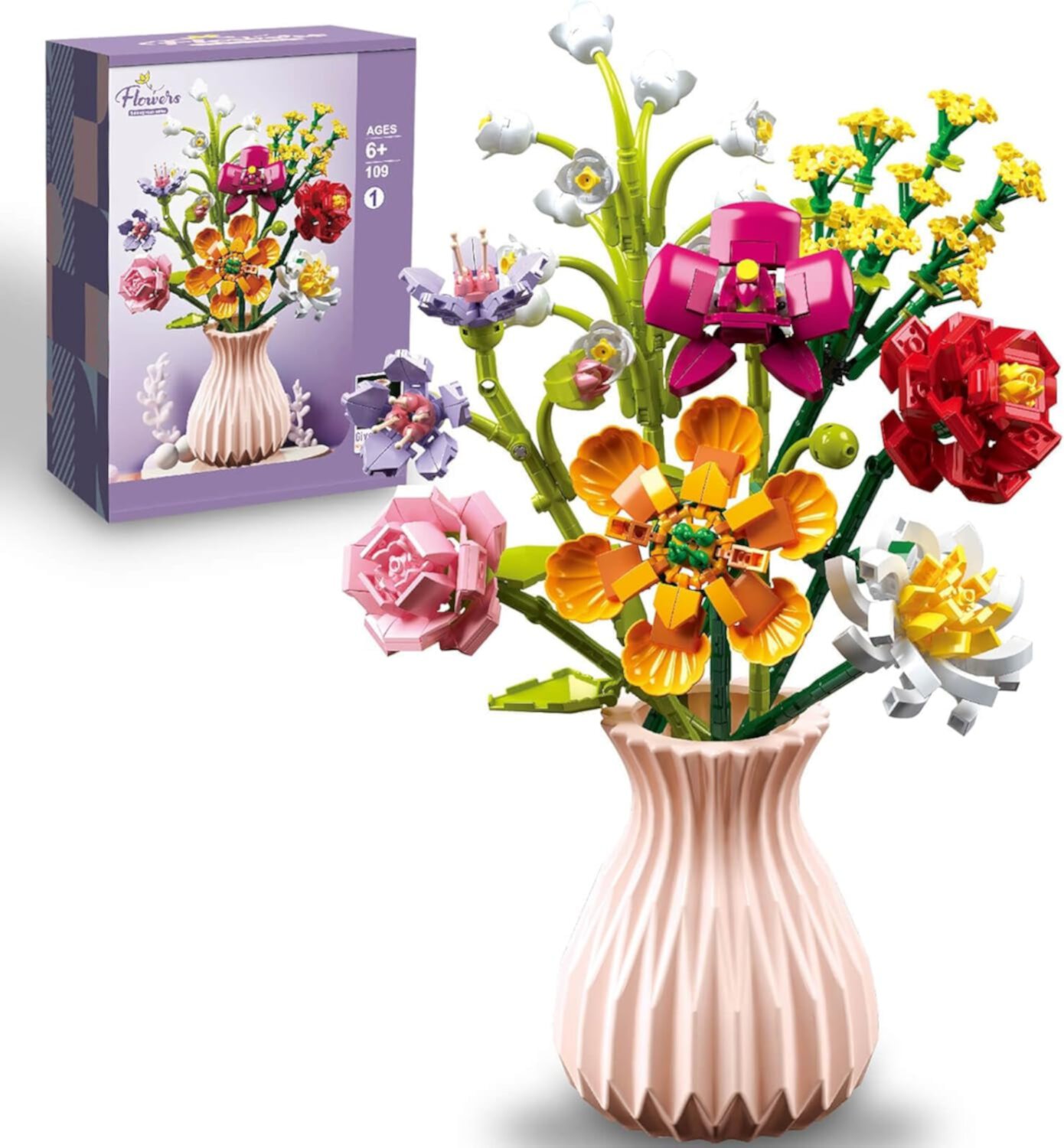 Syrinx Flowers Bouquet Building Set with Vase, Compatible with Lego, Perfect Mother's Day Gift for Mom Women Girlfriend (756PCS) SYRINX