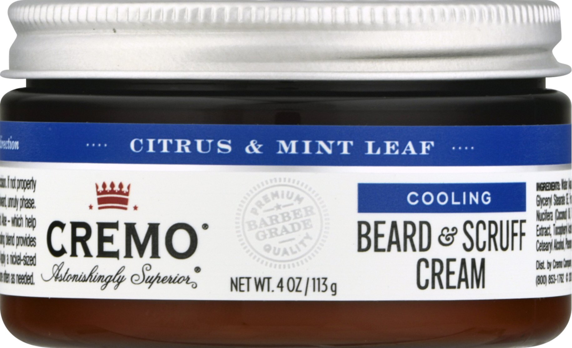 Cremo Citrus Mint Leaf Cooling Beard and Scruff Cream (Крем) Moisturizes Styles and Reduces Beard Itch for All Lengths of Facial Hair 4 Oz 1 Count Cremo