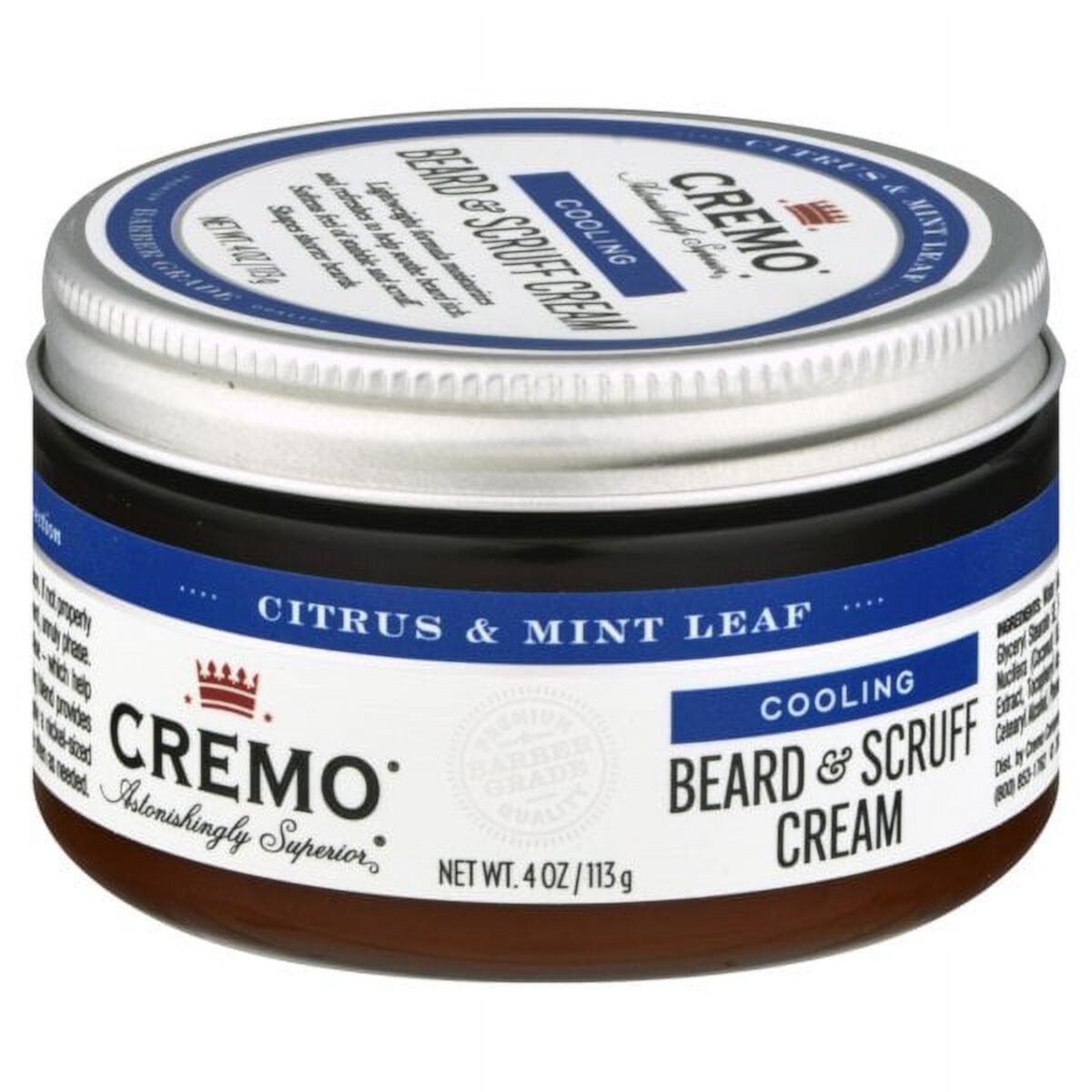 Cremo Citrus Mint Leaf Cooling Beard and Scruff Cream (Крем) Moisturizes Styles and Reduces Beard Itch for All Lengths of Facial Hair 4 Oz 1 Count Cremo