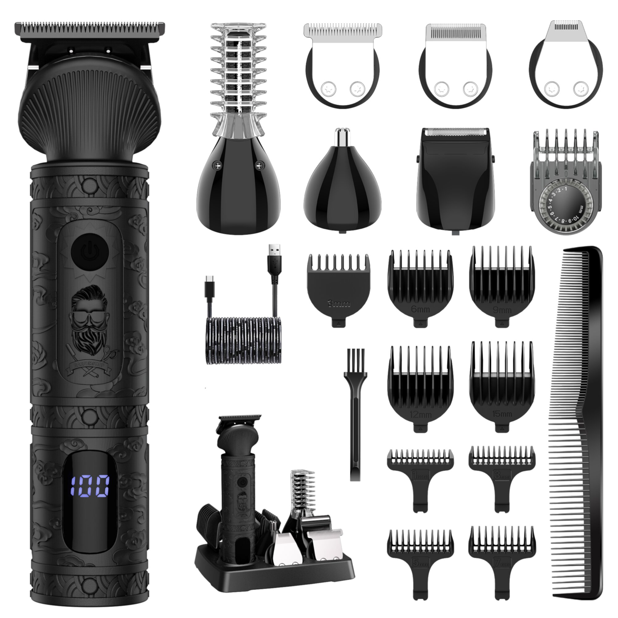 Beard Trimmer Kit Professional Hair Clipper Trimmer Electric Shaver for Men Cordless Grooming Kit 7 in 1 Hatteker