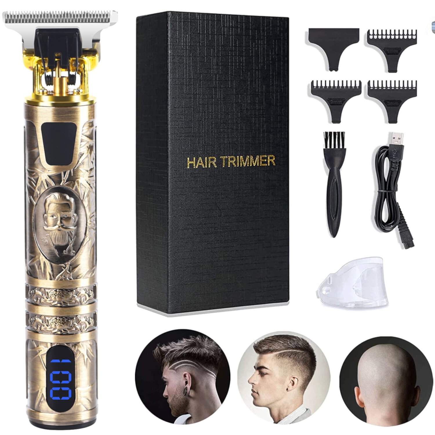 Professional Hair Clippers for Men, MHKJP Beard Trimmer Mens Hair Trimmer, Hair Cutting Cordless Zero Gapped Haircut Clipper Detail Trimmer Shaver, USB Rechargeable LED Display (Gold) MHKJP