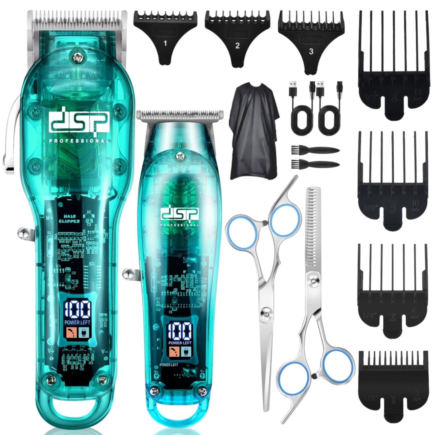 DSP Cordless Barber Clippers for Men - Quiet, Long-Lasting Battery, Stainless Blades, Ideal for Fades & Haircuts, Includes Accessories (Pink Clipper) DSP