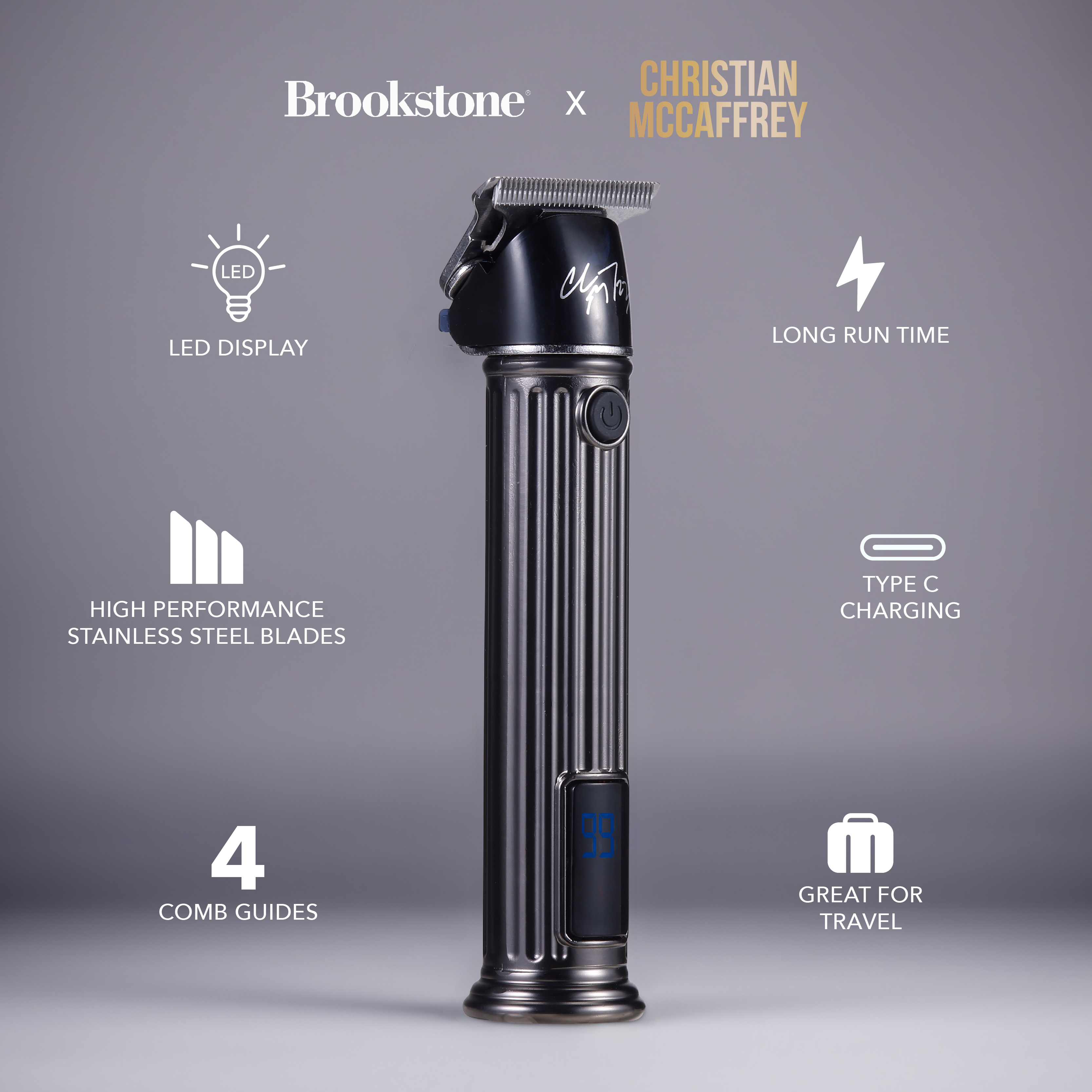 Brookstone Christian McCaffrey Special Edition, Cordless Rechargeable Men's Electric Hair Clipper/Trimmer Kit BROOKSTONE