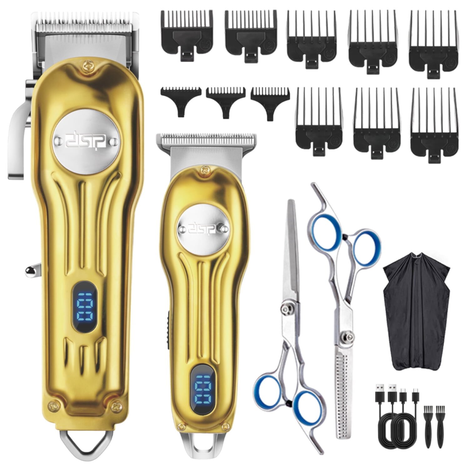 DSP Professional Hair Clipper for Men, Cordless Hair Cutting with LED Display, Barber Clipper USB Rechargeable, Gifts for Men (Gold) DSP