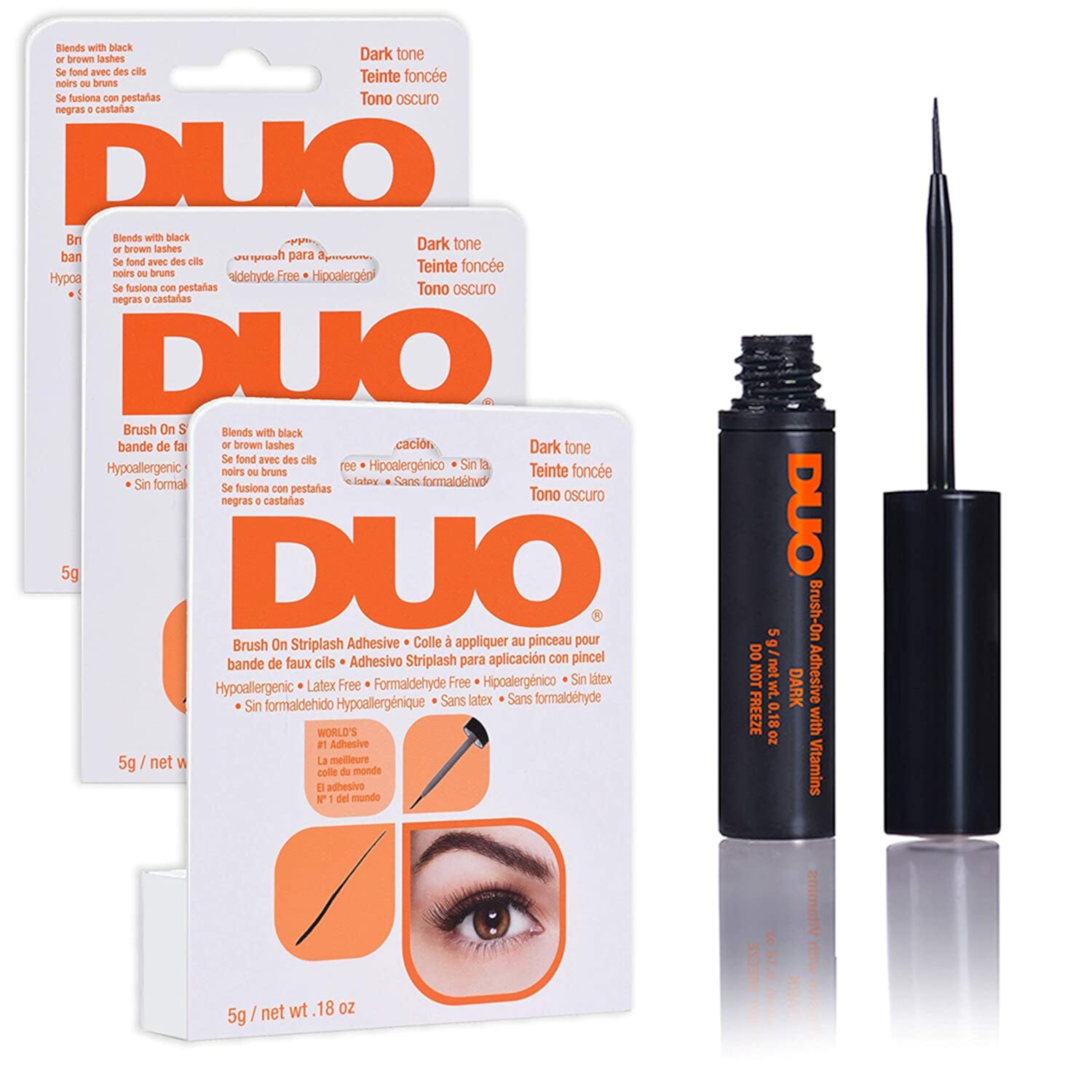 Клей для ресниц Duo Brush-On с темным оттенком, 3 шт. по 5,3 мл, гипоаллергенный Duo