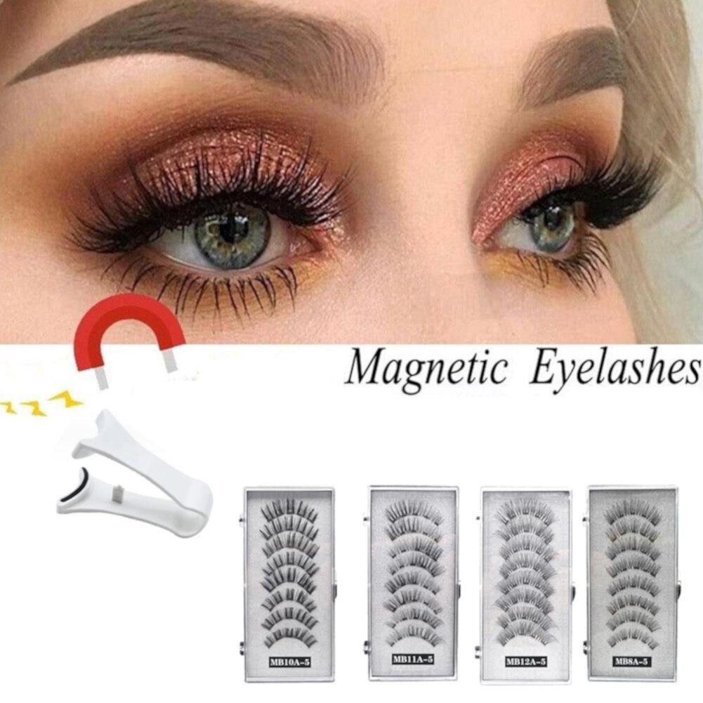 4pairs 3D Reusable 5-Magnetic False Eyelashes With Clip R7I4 GXFCAI