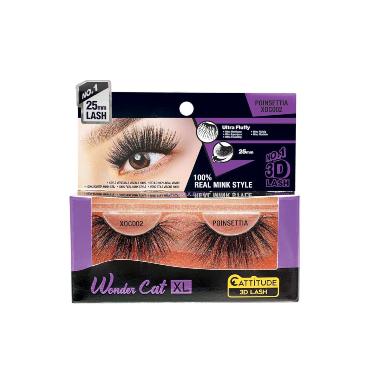 Ebin New York Wonder Cat XL 25MM 3D Faux Mink Eye Lashes-Poinsettia EBIN NEW YORK