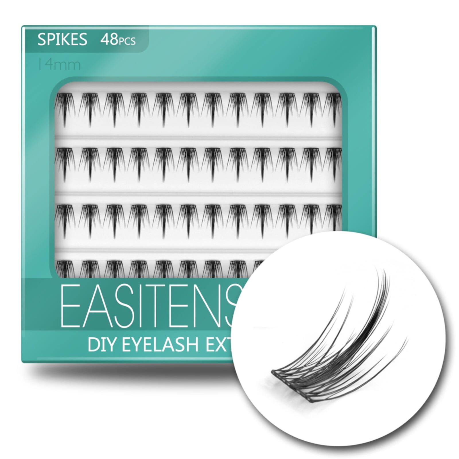 EASITENSION DIY Eyelash Extension lash clusters 3D Effect Individual Lash 48 Clusters Volume Lashes Set, Home Eyelash Extension  Lashes Pack 14mm-Spikes EASITENSION