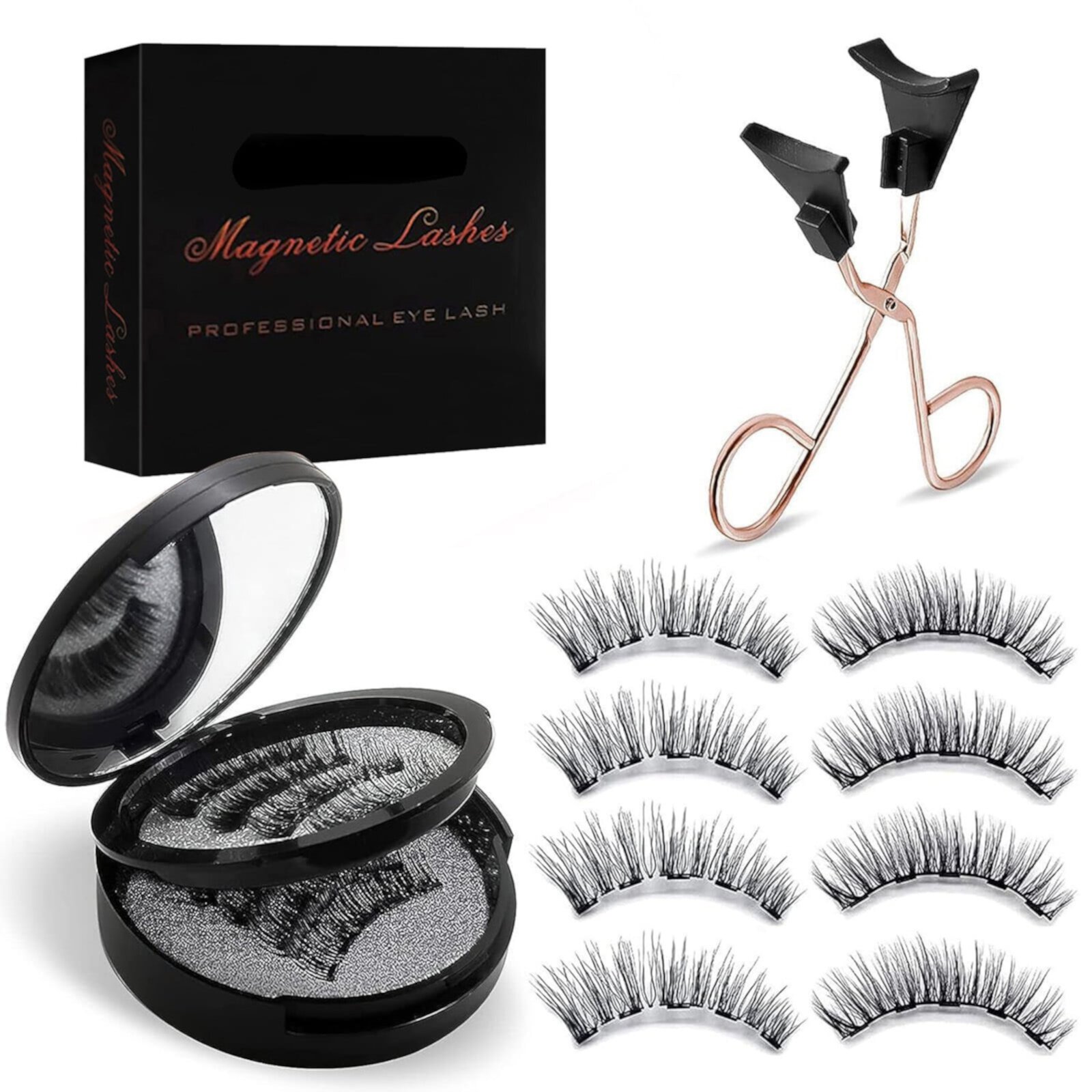 Magnetic Eyelashes, Magnetic Eyelashes Kit Reusable Magnetic Eyelash Wispy Lashes , No Glue False Eyelashes Natural Look Magnetic Lashes with Applicator, 4 Pairs Shaboo Prints