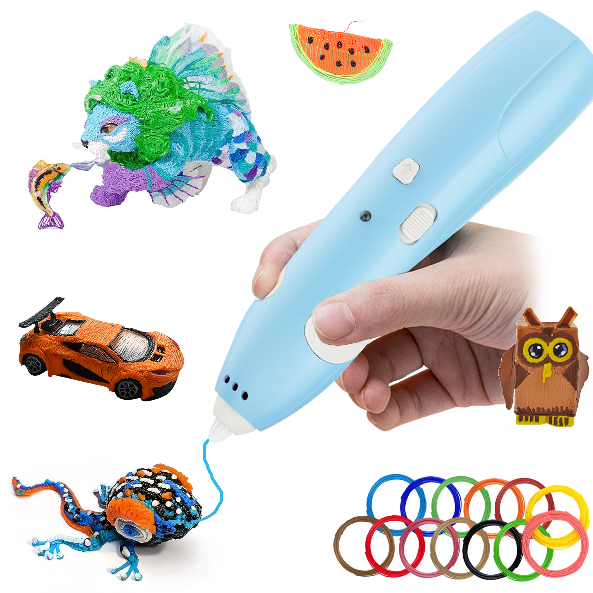 3D Printing Pen,Kids Blue Wireless 3d Pen with 13 3D Pen Filaments,Two Speed Adjustable,Stencil Book,Project Guide and USB Charger,Christmas or Birthday Gifts for Kids Aged 6+ Yuanjian