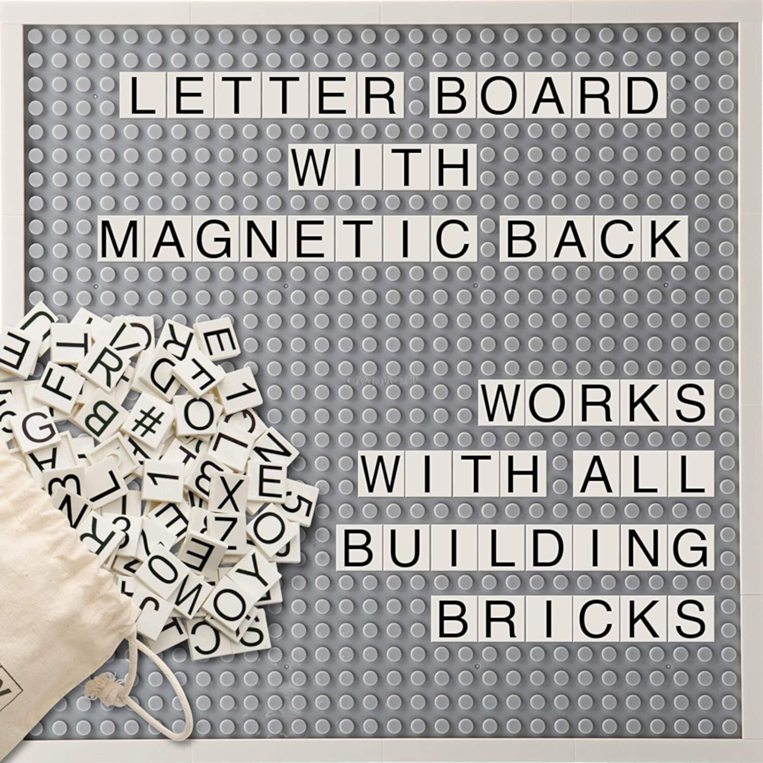 Creative QT Brick Building Letter Board - with Over 285 StoryBricks Letters and Symbols - Changeable Building Brick Message Board with Letters and Magnetic Backing - Green 10 x 10 Inch Creative QT