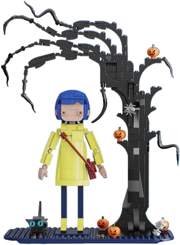 Guvpev Coraline Building Toys, 14-Inch Coraline Jones and The Cat Building Blocks 601 Pieces Sets, Halloween Coraline Building Kit for Kids Adults, Coraline Collectible Toys Birthday Christmas Choice Guvpev