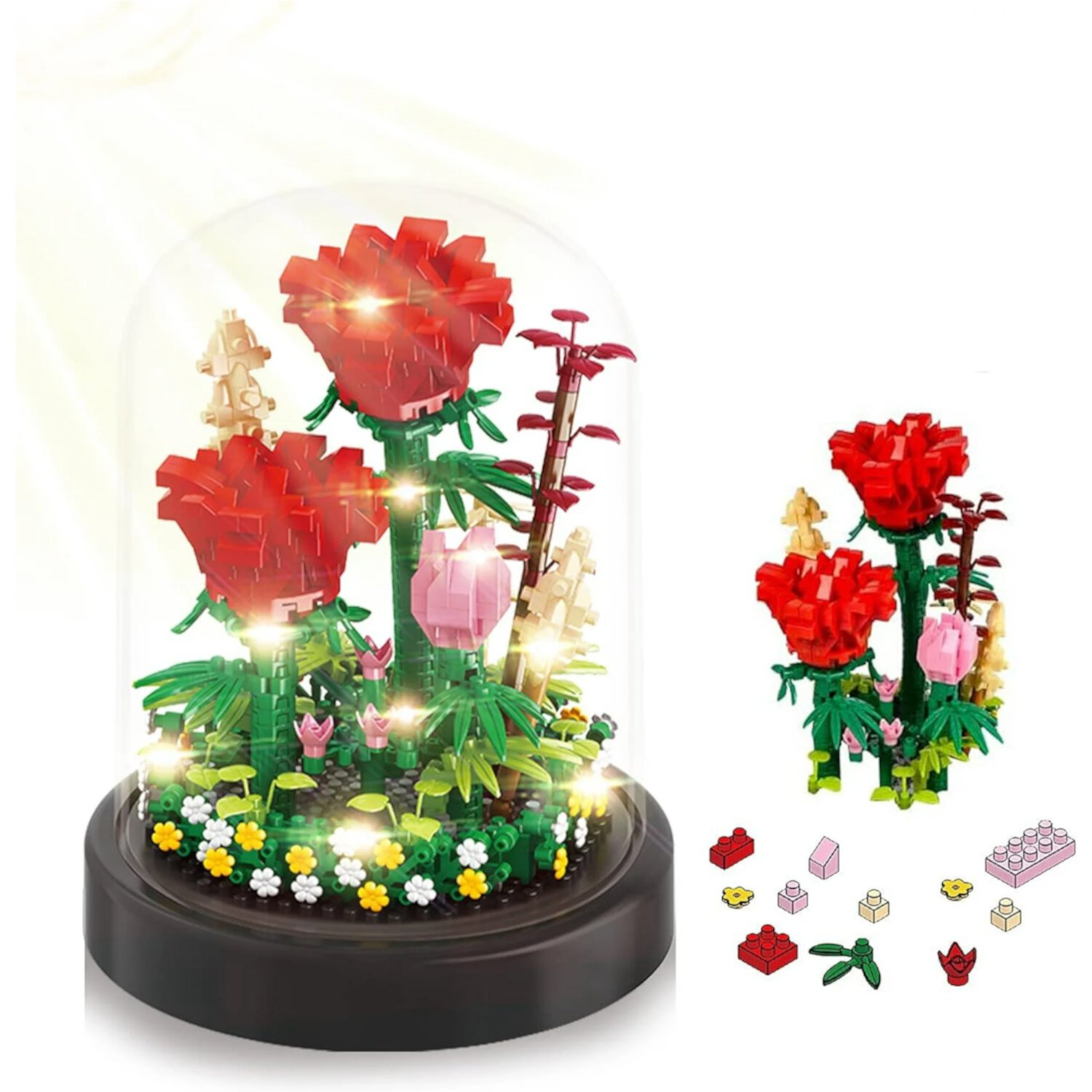 Valentines Day Gifts, Flower Bouquet Building Kit Set, Bonsai Rose Flowers Building Block Set with Warm Light, Brilliant Botanica Ideal Gift for Adult Kid, Mini Plant with Dust Cover (549PCS) Generic