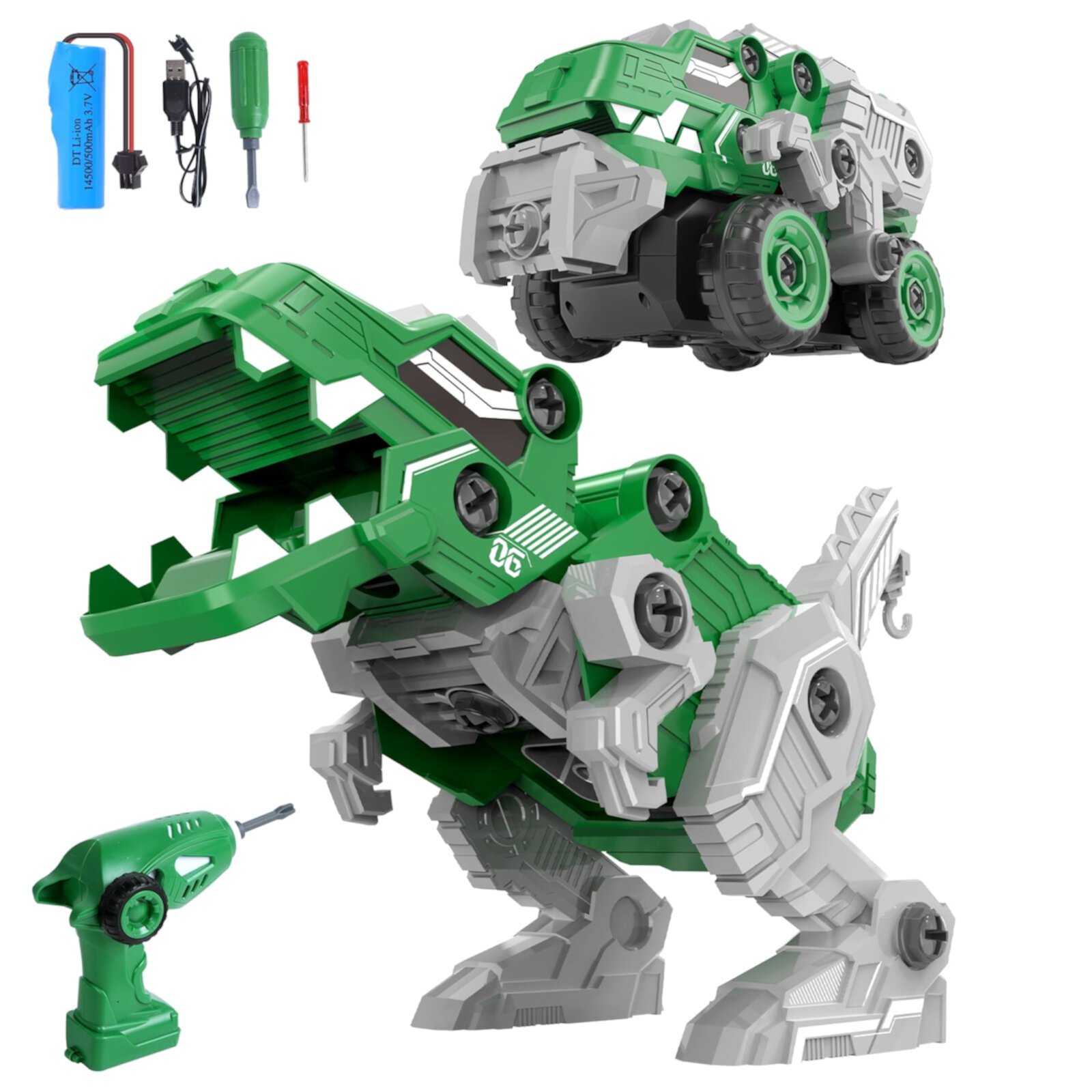 Remote Control Dinosaur Toys, Take Apart Car Toys for Boys, 2 in 1 STEM Educational Construction Building Playset with Electric Drill for Kids, Christmas Birthday Gift for 3+ Years Old Boys Girls Generic