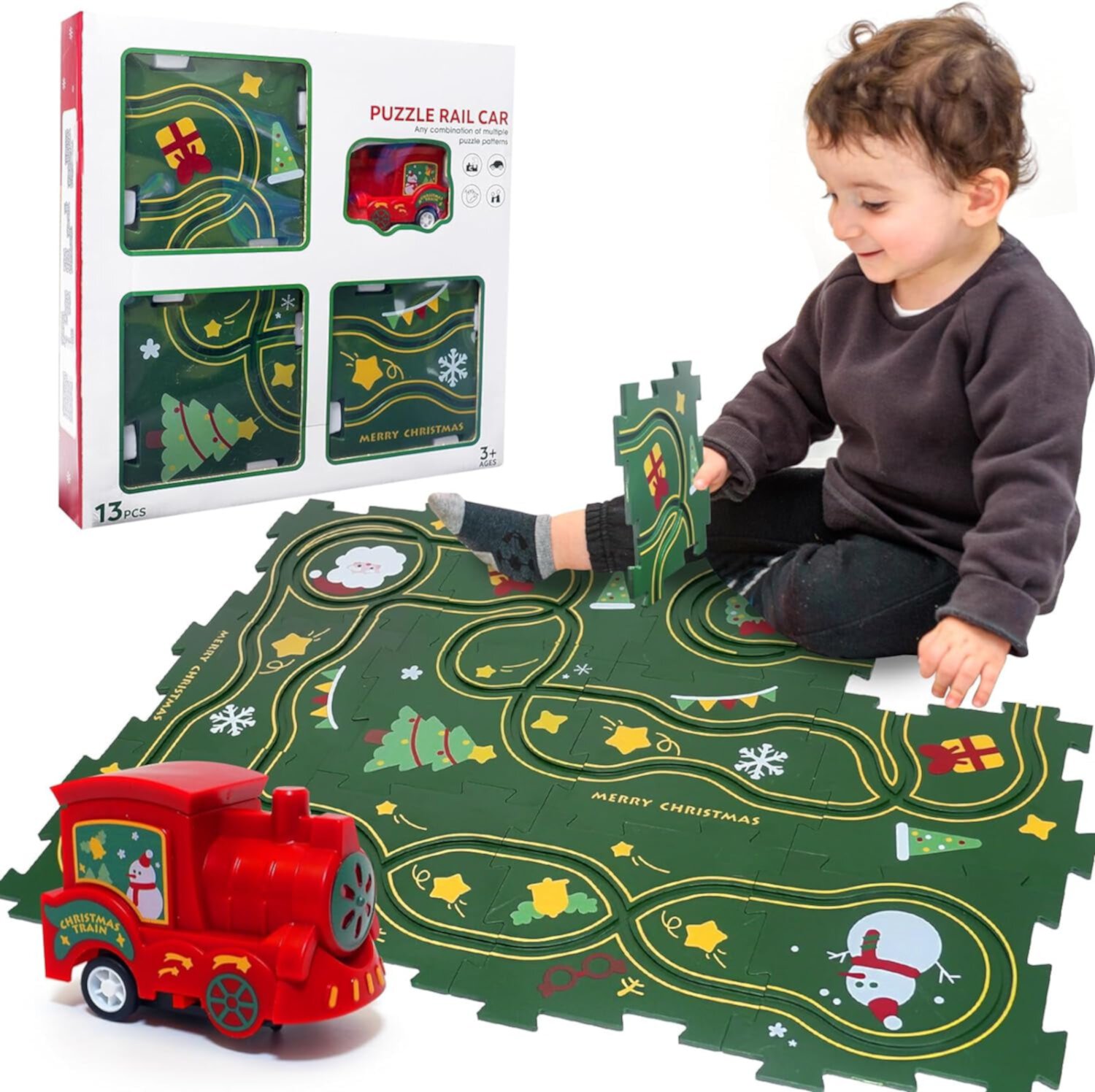 Puzzle Track Race Car Playset for Toddler Logical Road Builder Brain Teasers Board Game, DIY Assemble Puzzle Mat Rail Train Educational Preschool STEM Montessori Toys for Kids 3+ InTrans