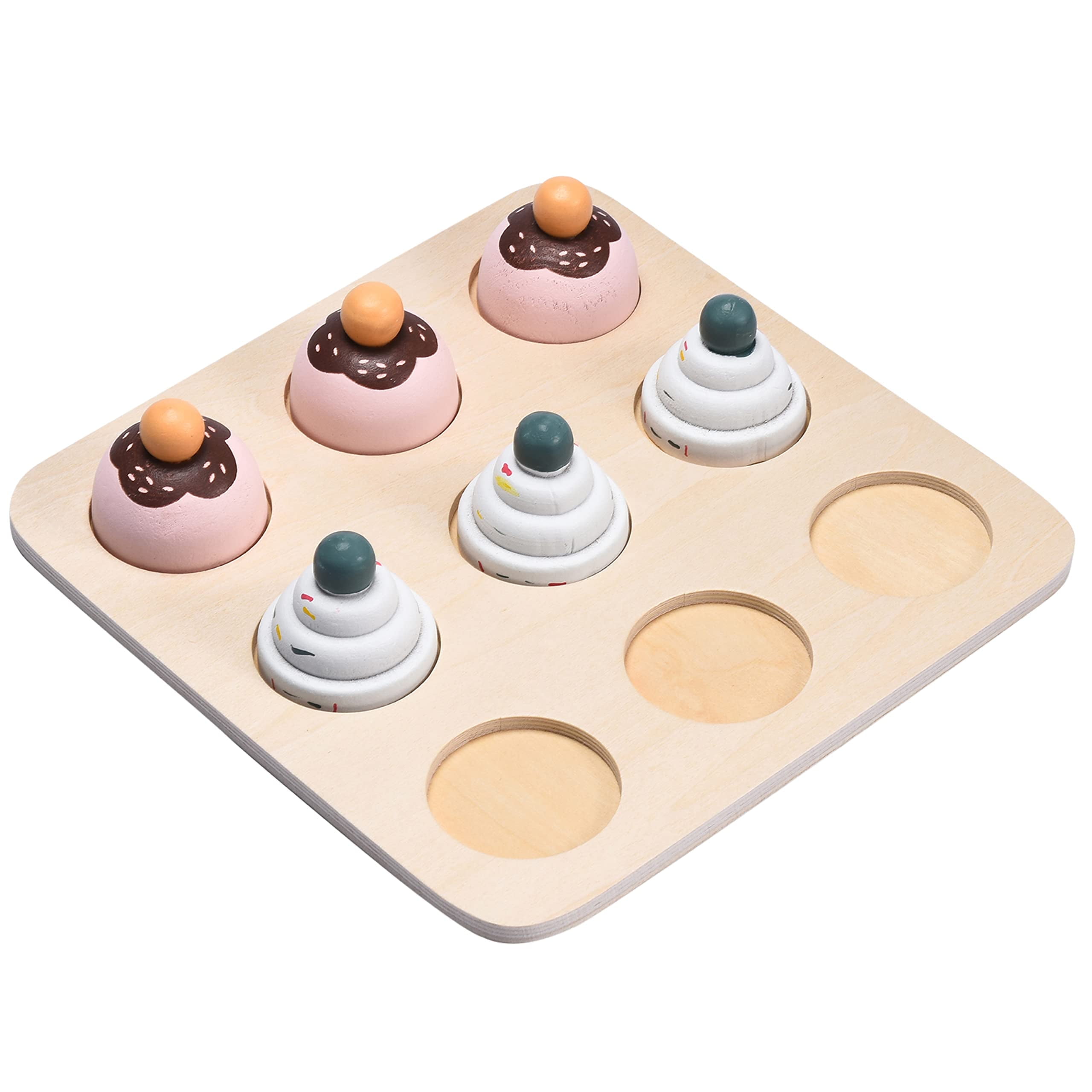 Childlike Behavior Toddler Toys Wood Puzzles - Montessori Toys to Learn Shapes, Colors, & Math Symbols for Preschool Kids, Boys & Girls - Early Educational Development (6 Cupcake pcs) CHILDLIKE BEHAVIOR